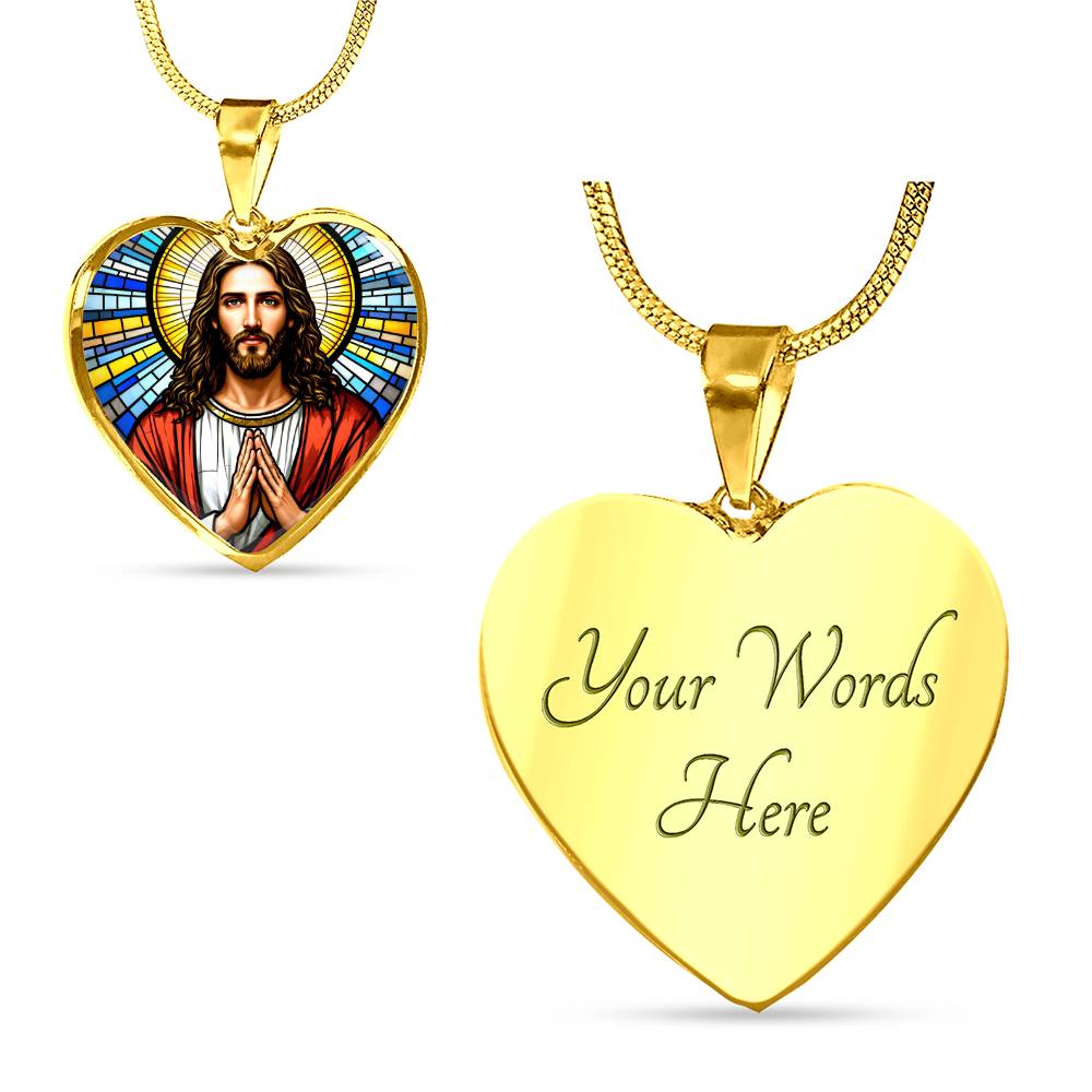 Personalized Jesus Faux Stain Glass Pendant Necklace
