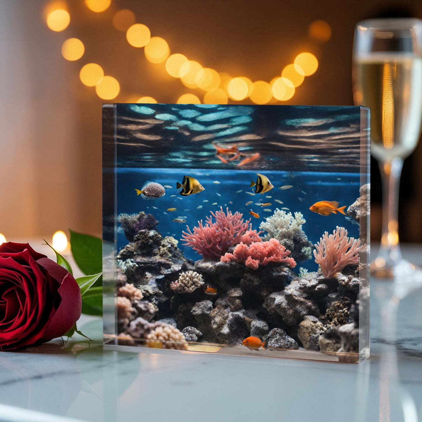 Virtual Aquarium Acrylic Block Desk Decor
