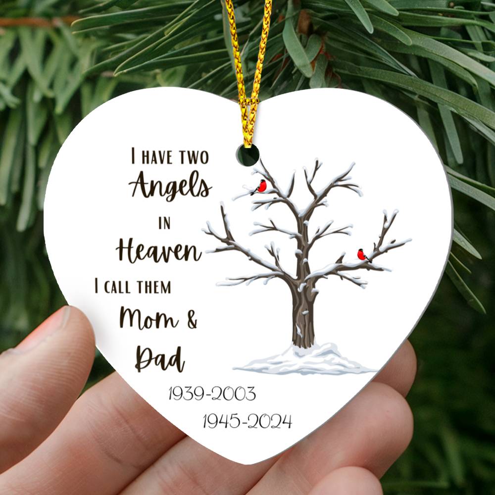 Mom and Dad Cardinal Angel Heart Ornament