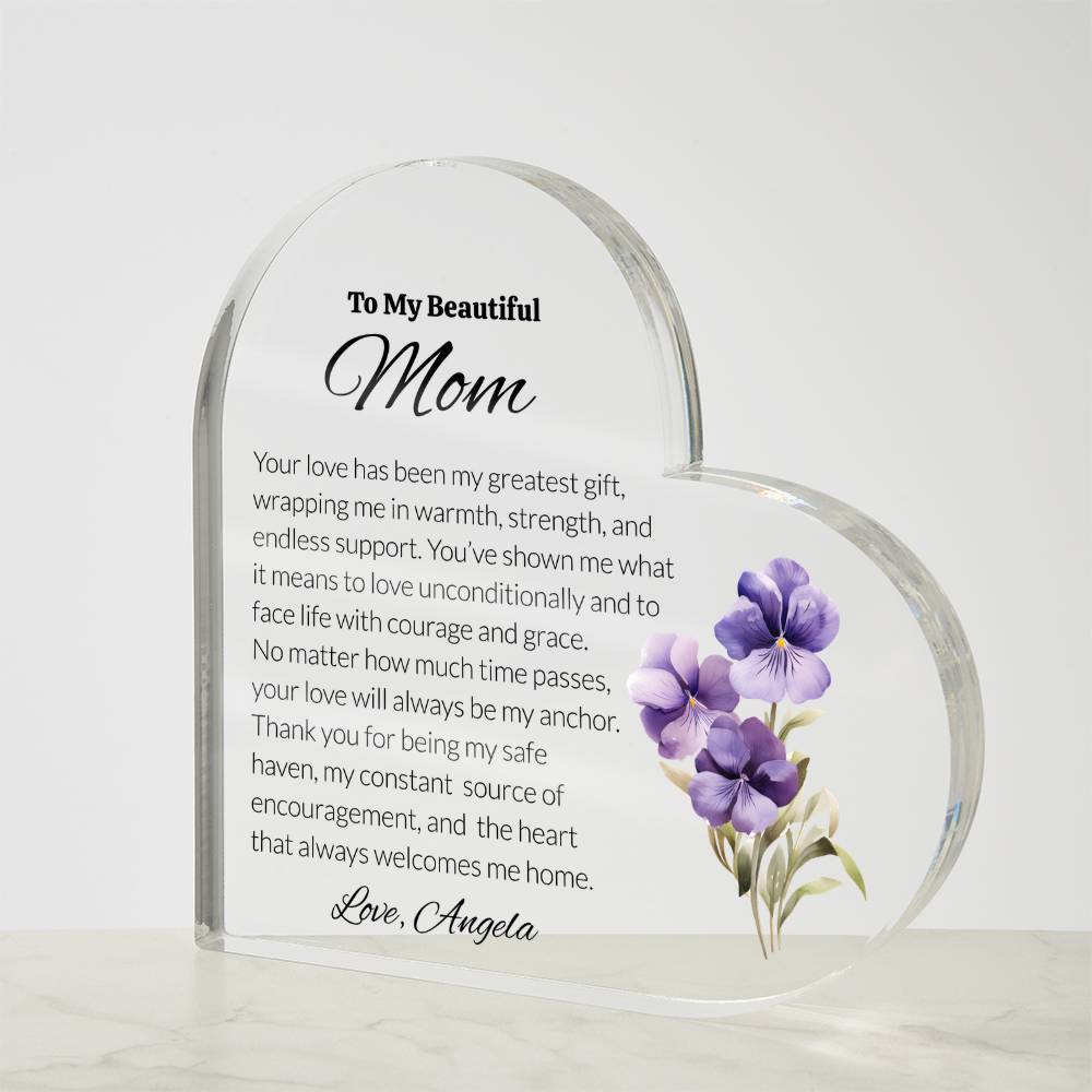Mom Acrylic Heart Plaque with Personalized Birthflower