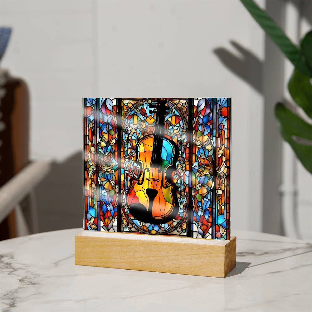 LED Musician Gift Faux Stained Glass Violin Perfect Birthday Present for Music Lovers