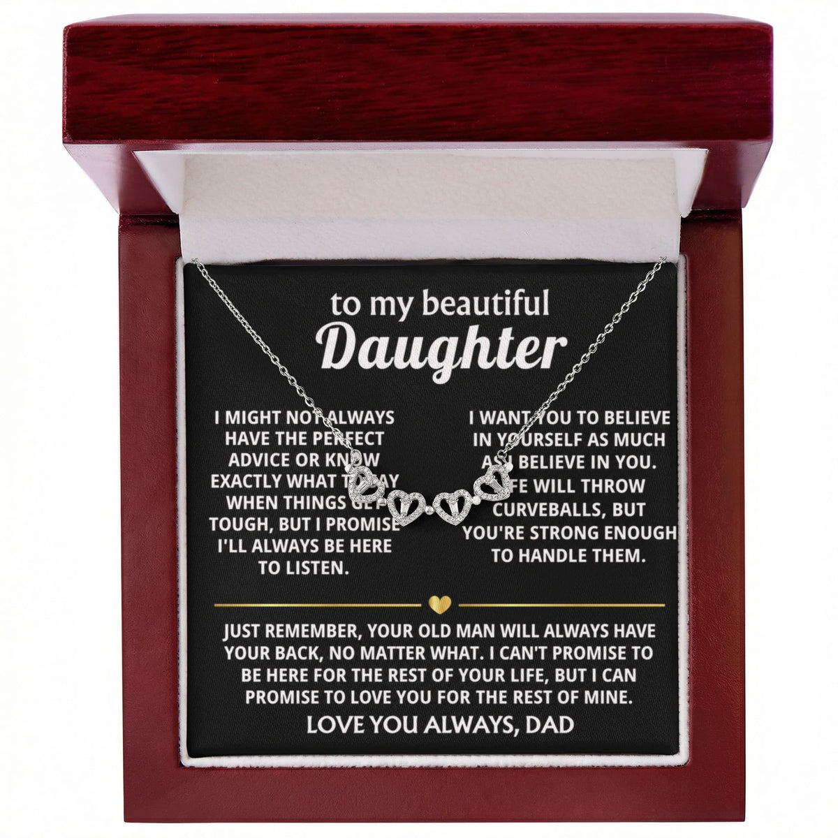 Daughter Convertible Clover Hearts Necklace -I'll always have your back