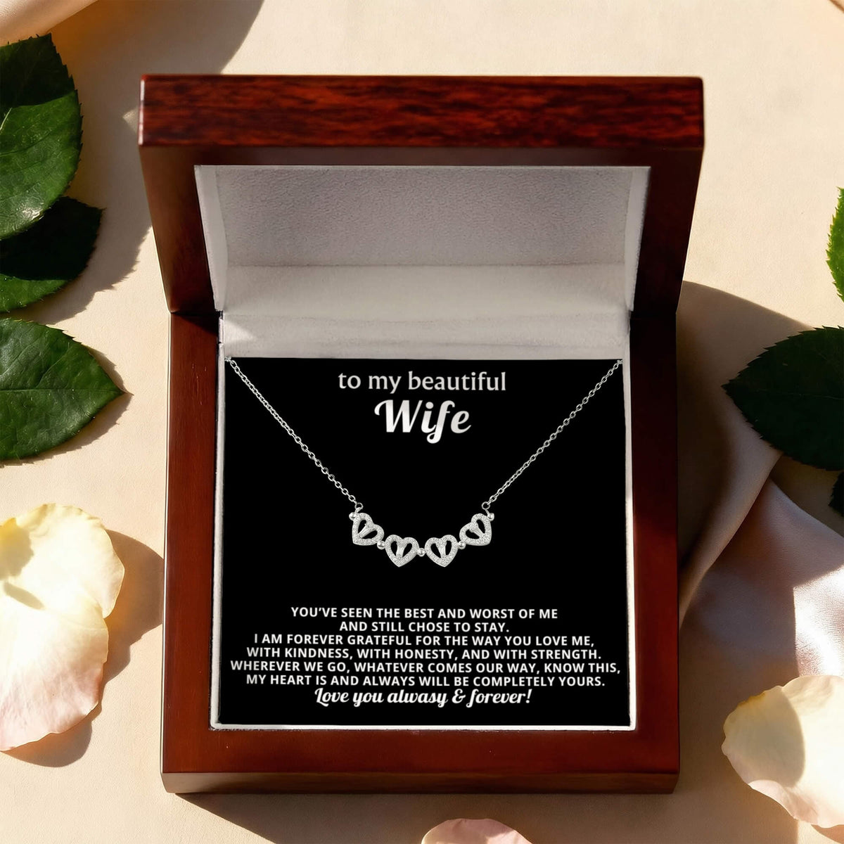 To My Wife Magnetic Clover Convertible Hearts Necklace Gift