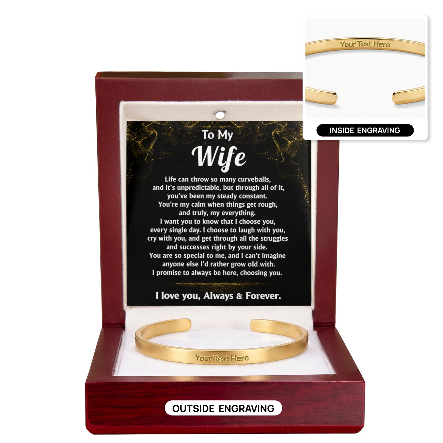 To My Wife Custom Engraved Cuff Bracelet Gift