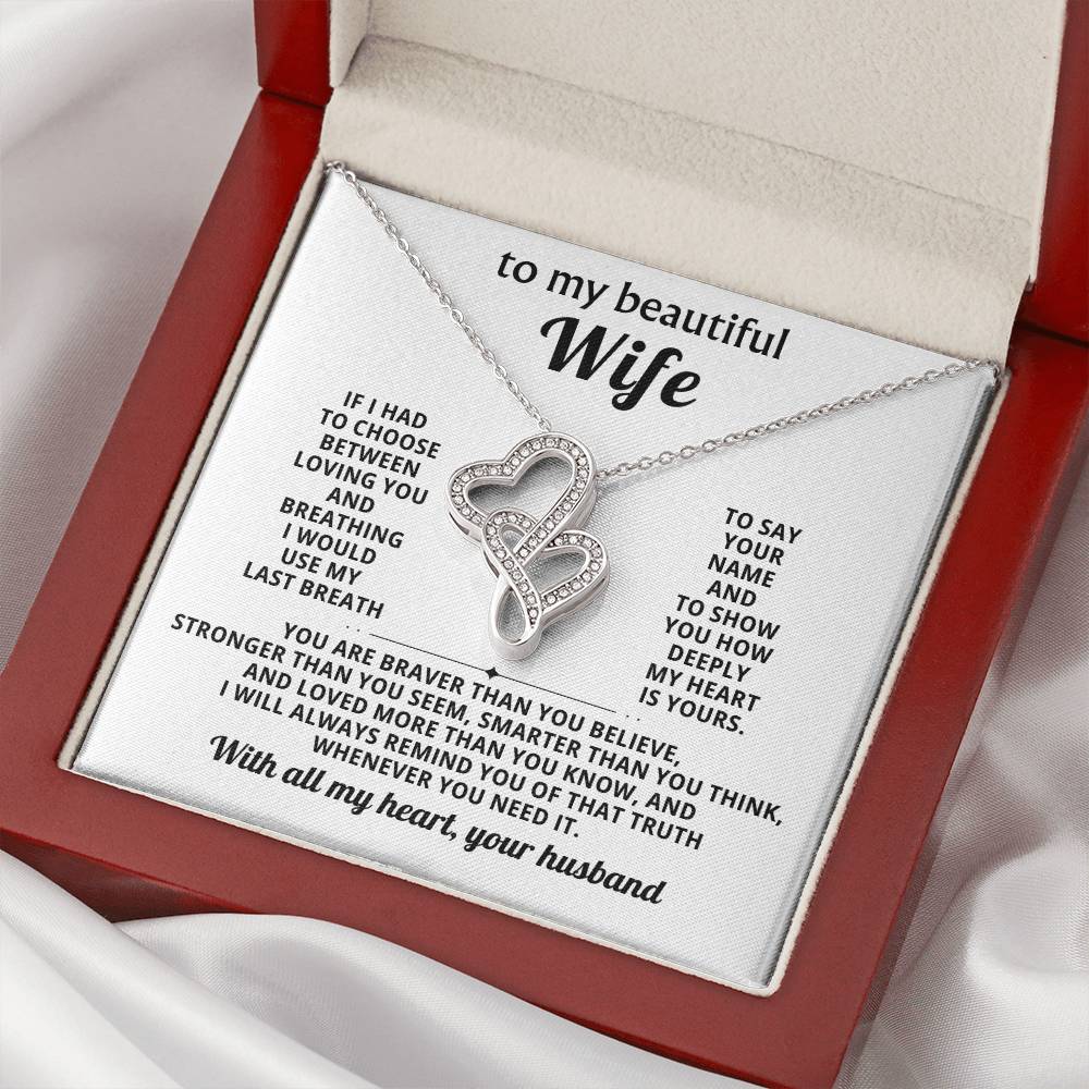 To My Beautiful Wife Heart to Heart Necklace Gift