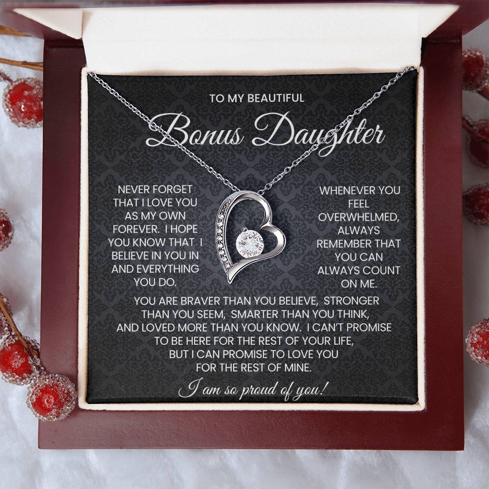 To My Bonus Daughter Forever Love Necklace Gift