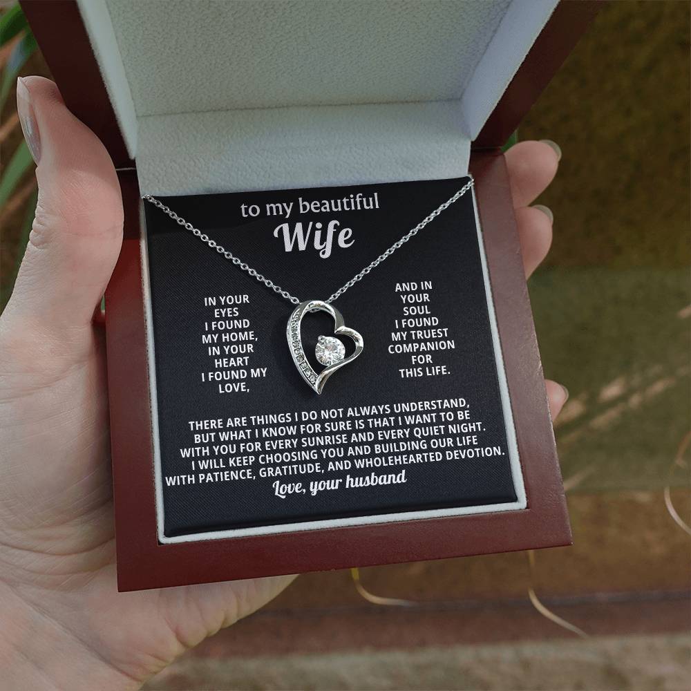 To My Beautiful Wife Heart Necklace Gift