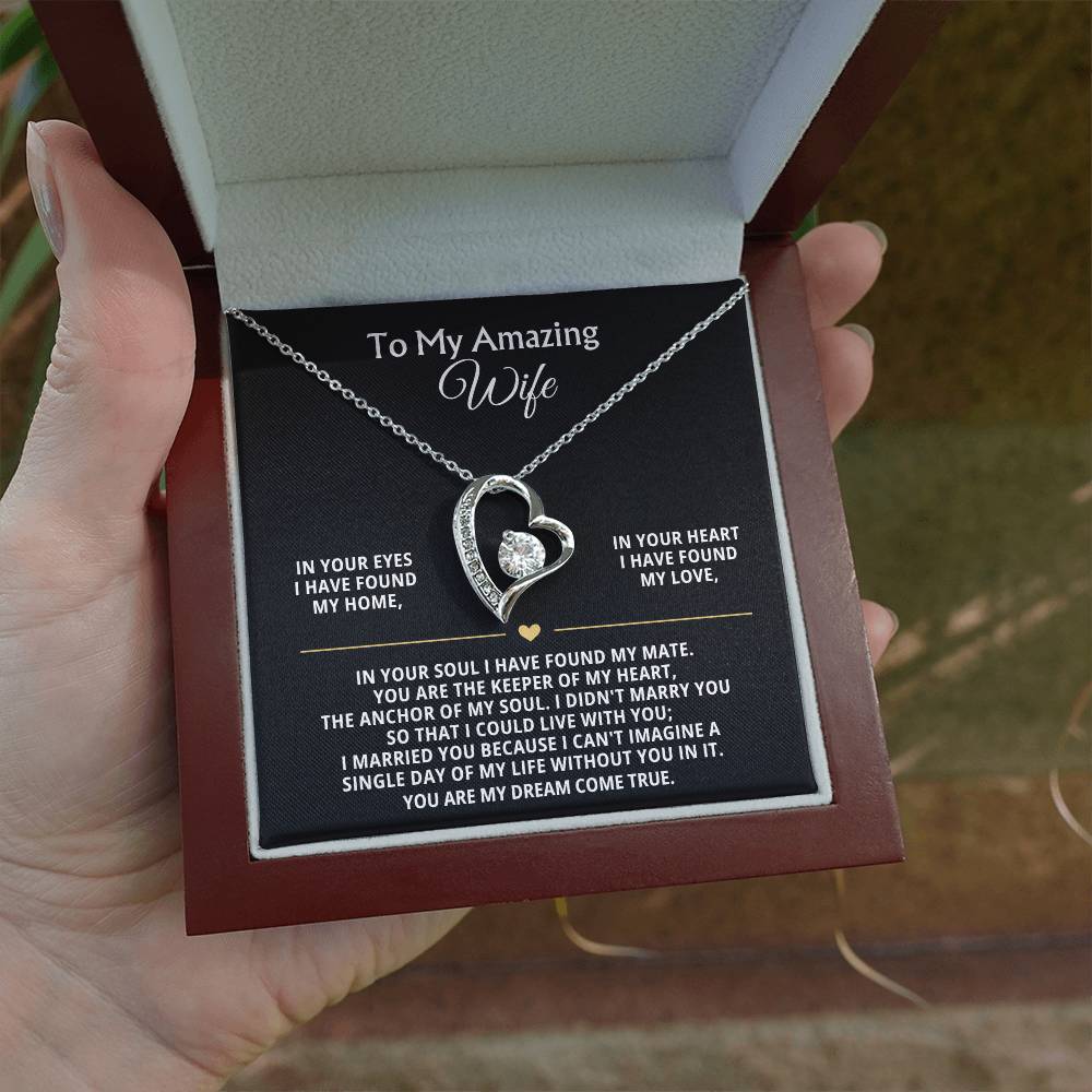 To My Amazing Wife Heart Necklace Gift