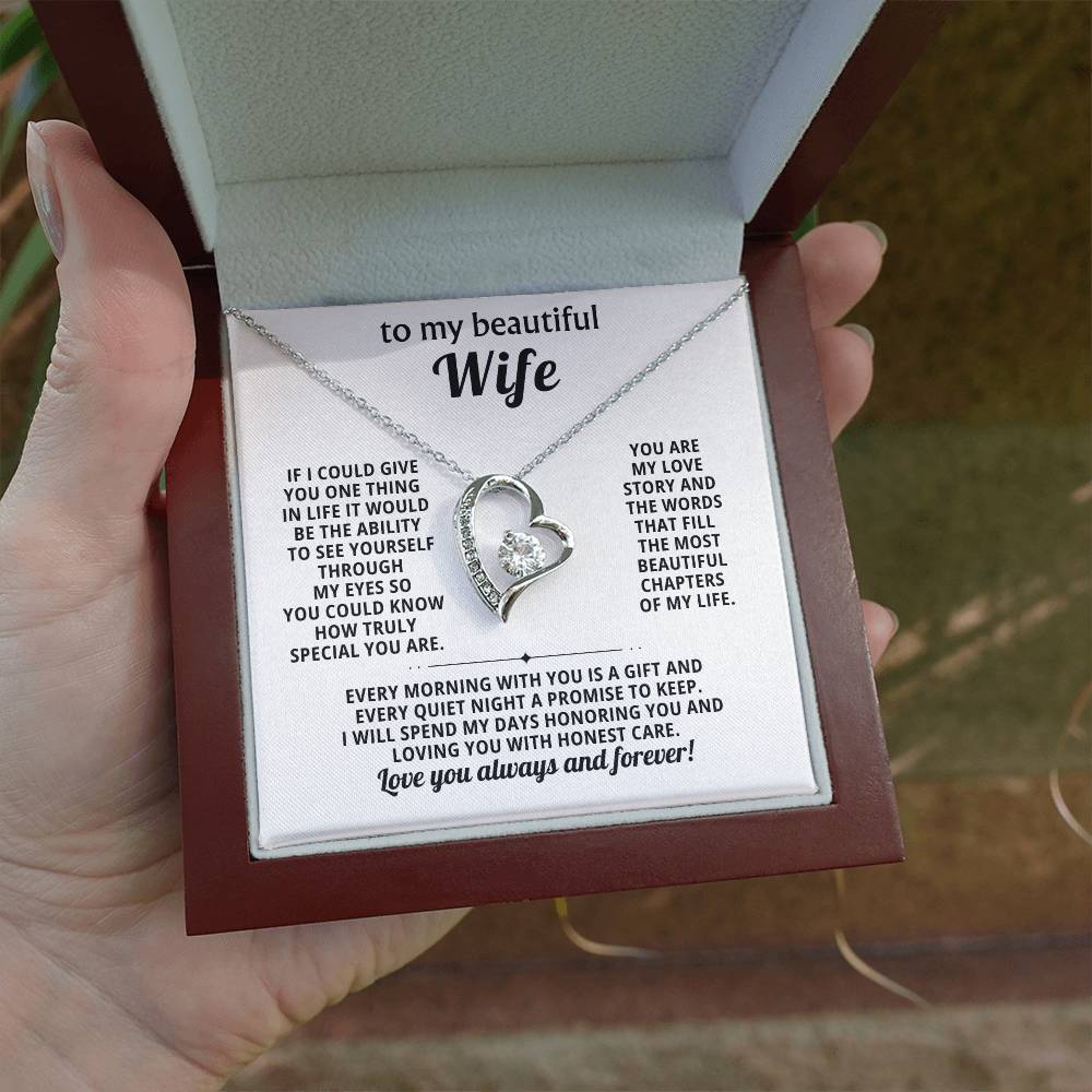 To My Beautiful Wife Heart Necklace Gift