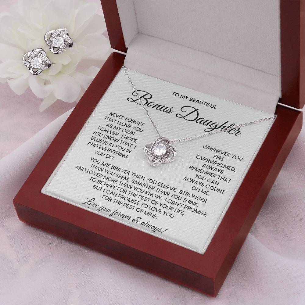 To My Bonus Daughter Love Knot Necklace & Earring Gift Set
