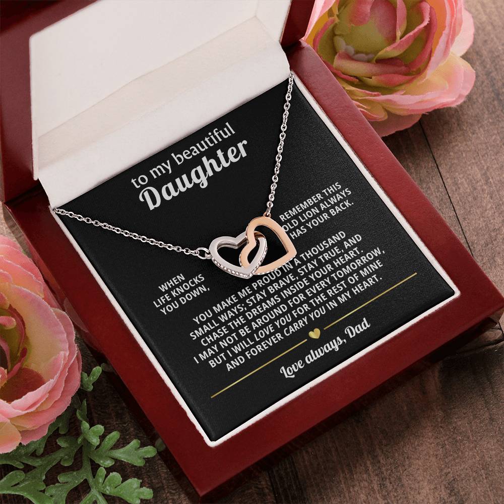Beautiful Daughter Daughter Interlocking Hearts Necklace Gift from Dad