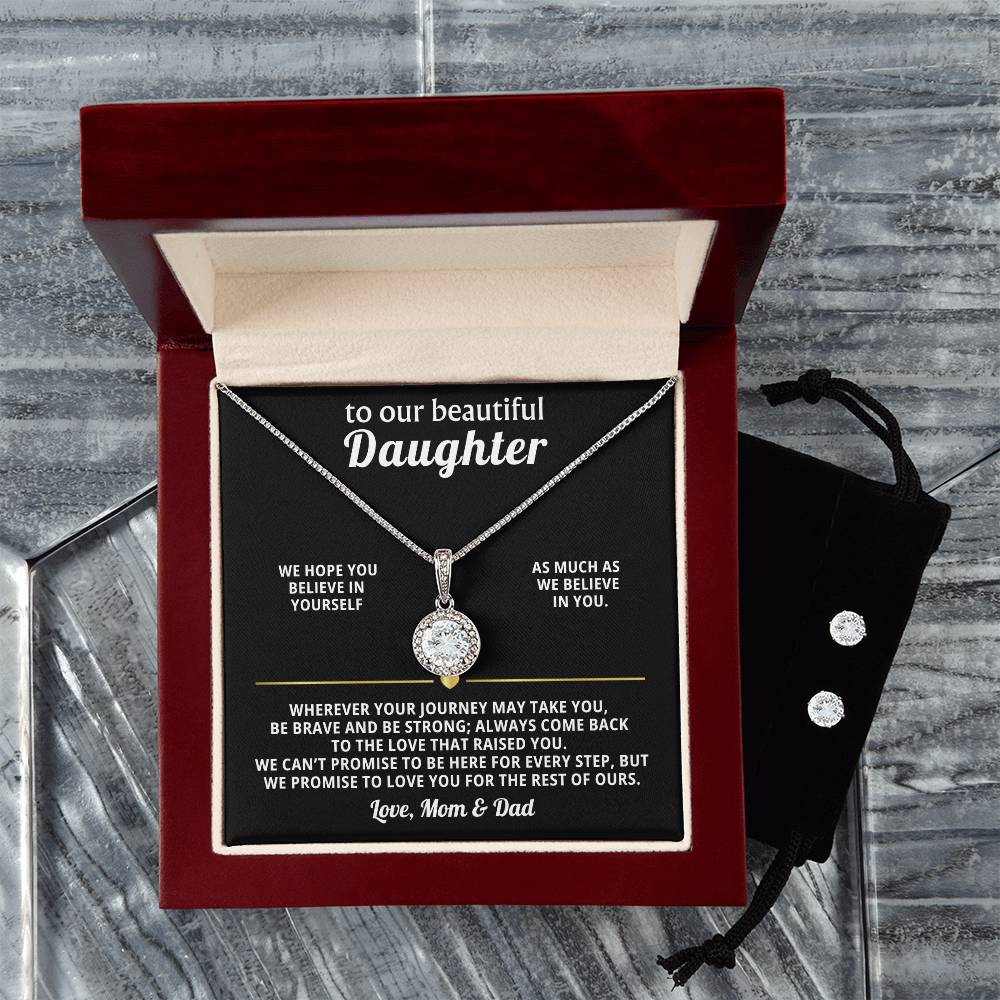To Our Daughter Love Knot Necklace Earring Gift Set from Mom Dad