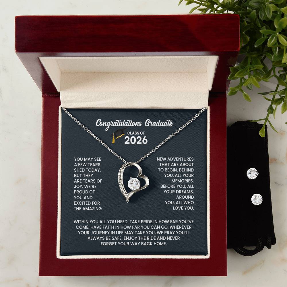 Class of 2026 Heart Necklace & Earring Set