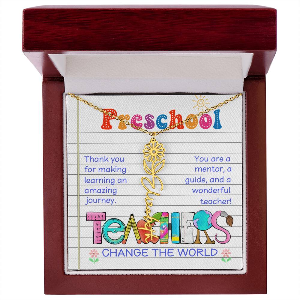 Preschool Teacher Birth Flower Name Necklace Gift