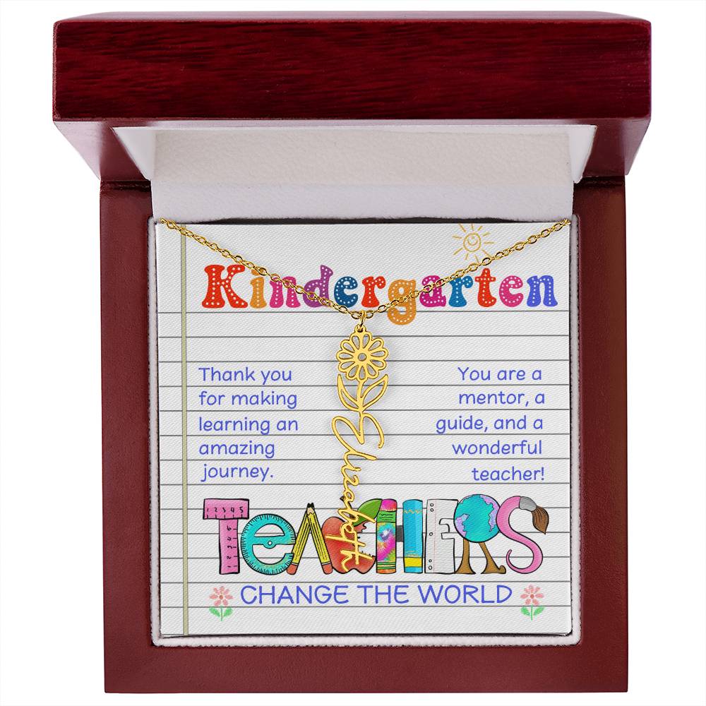 Kindergarten Teacher Birth Flower Name Necklace Gift