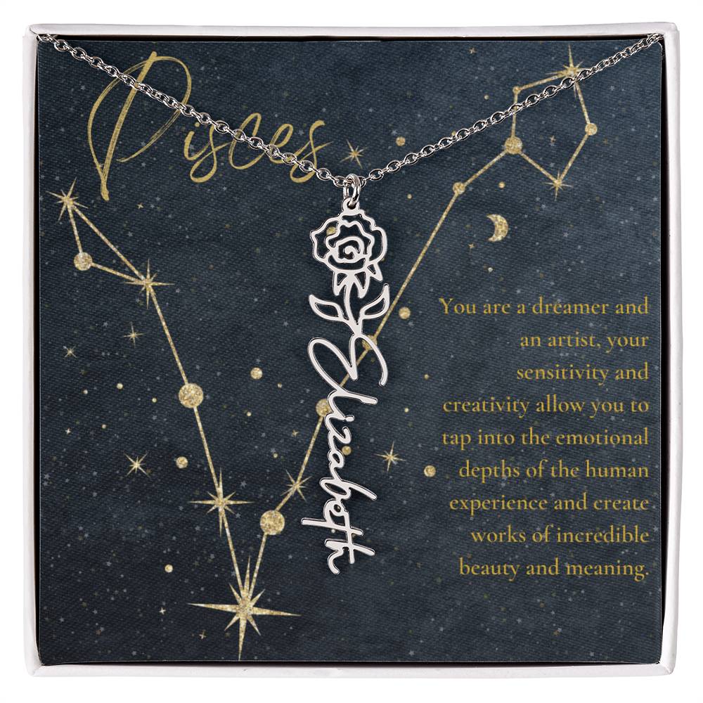Pisces Zodiac Birth Flower Name Necklace