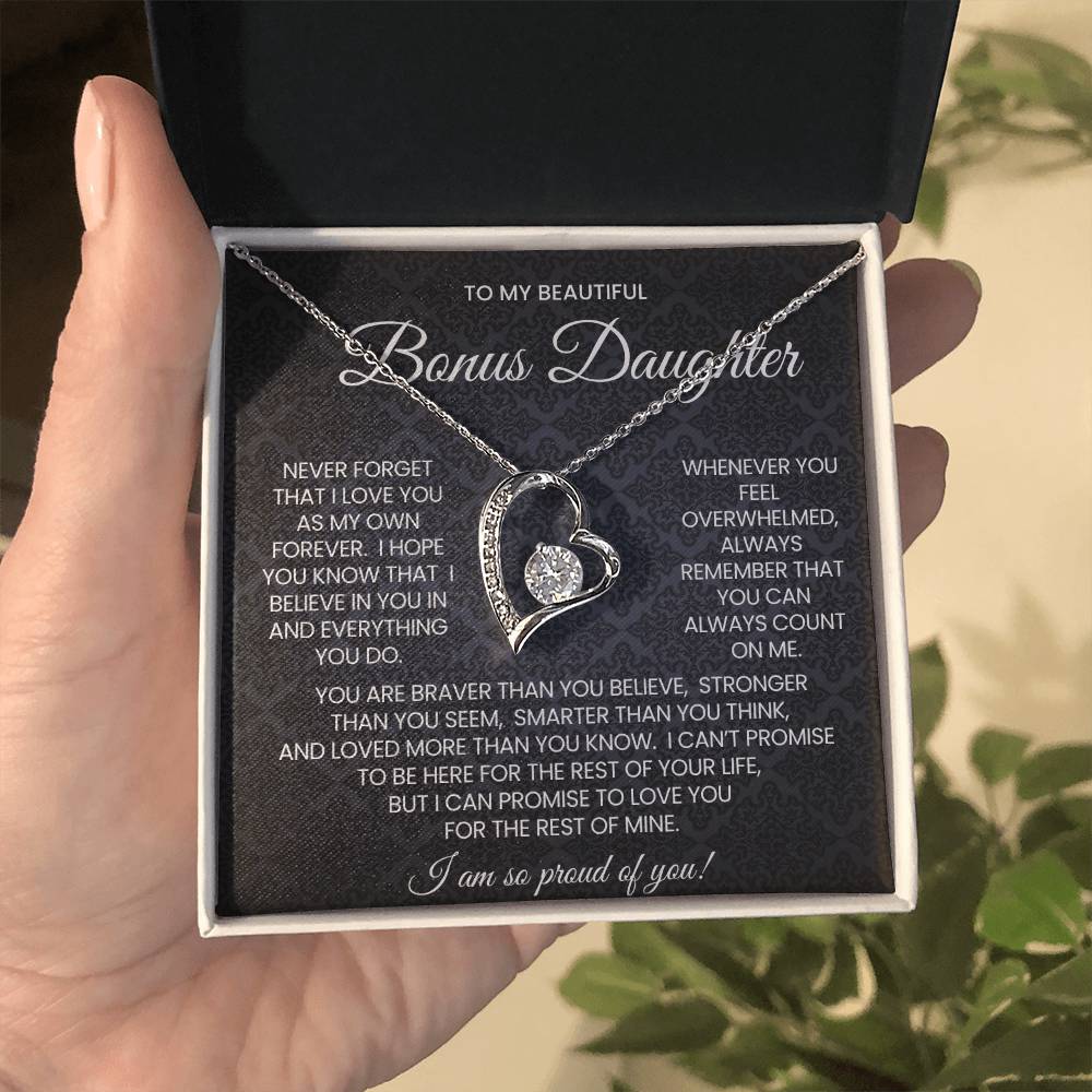 To My Bonus Daughter Forever Love Necklace Gift