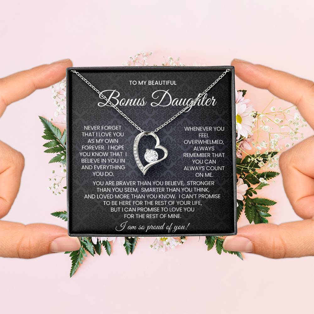 To My Bonus Daughter Forever Love Necklace Gift
