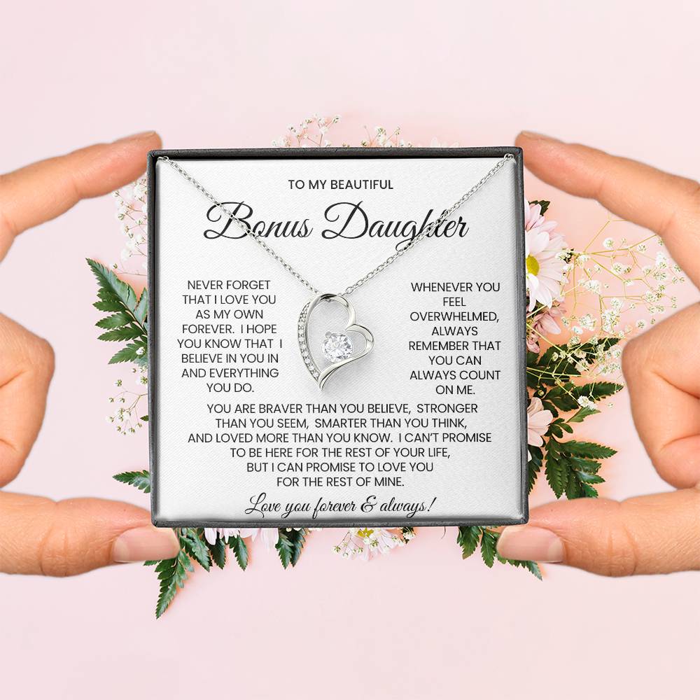 To My Bonus Daughter Forever Love Necklace Gift