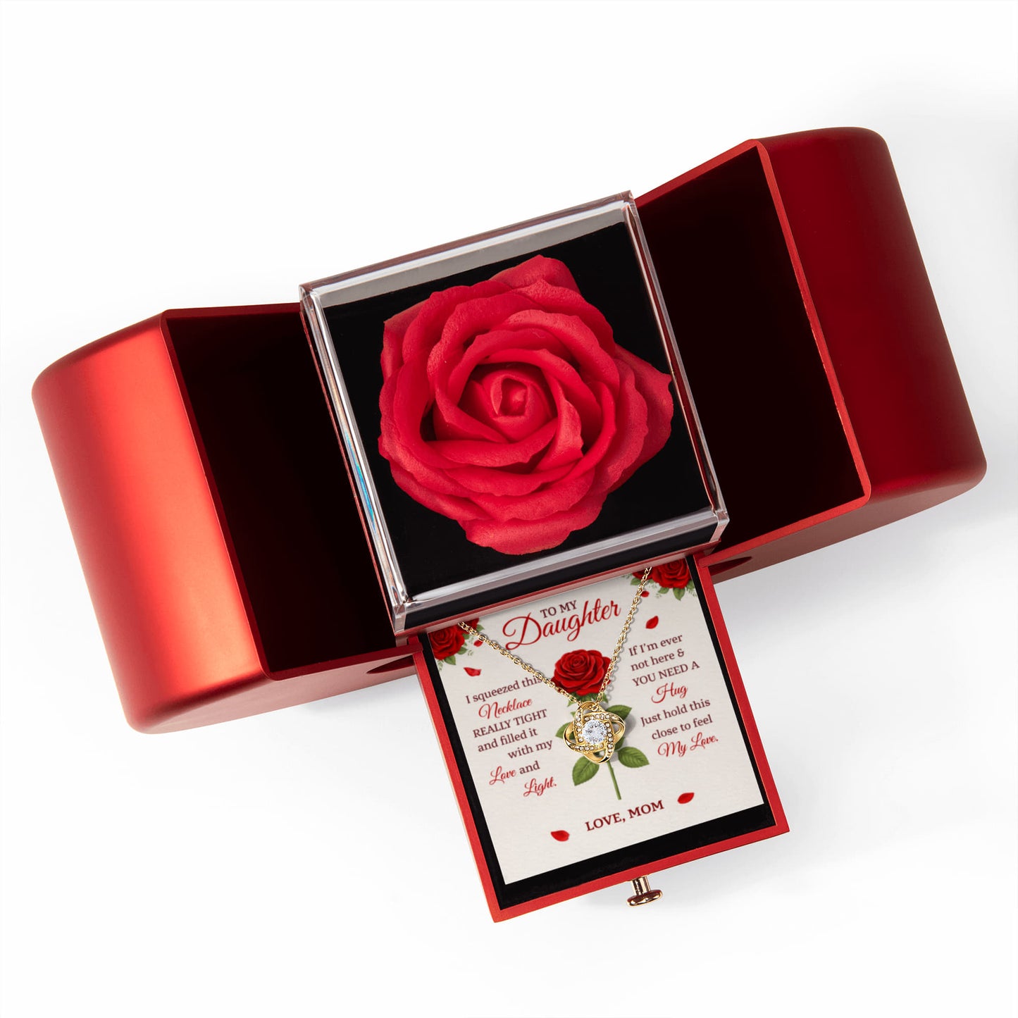 Daughter Love Knot Rose Necklace Gift Set