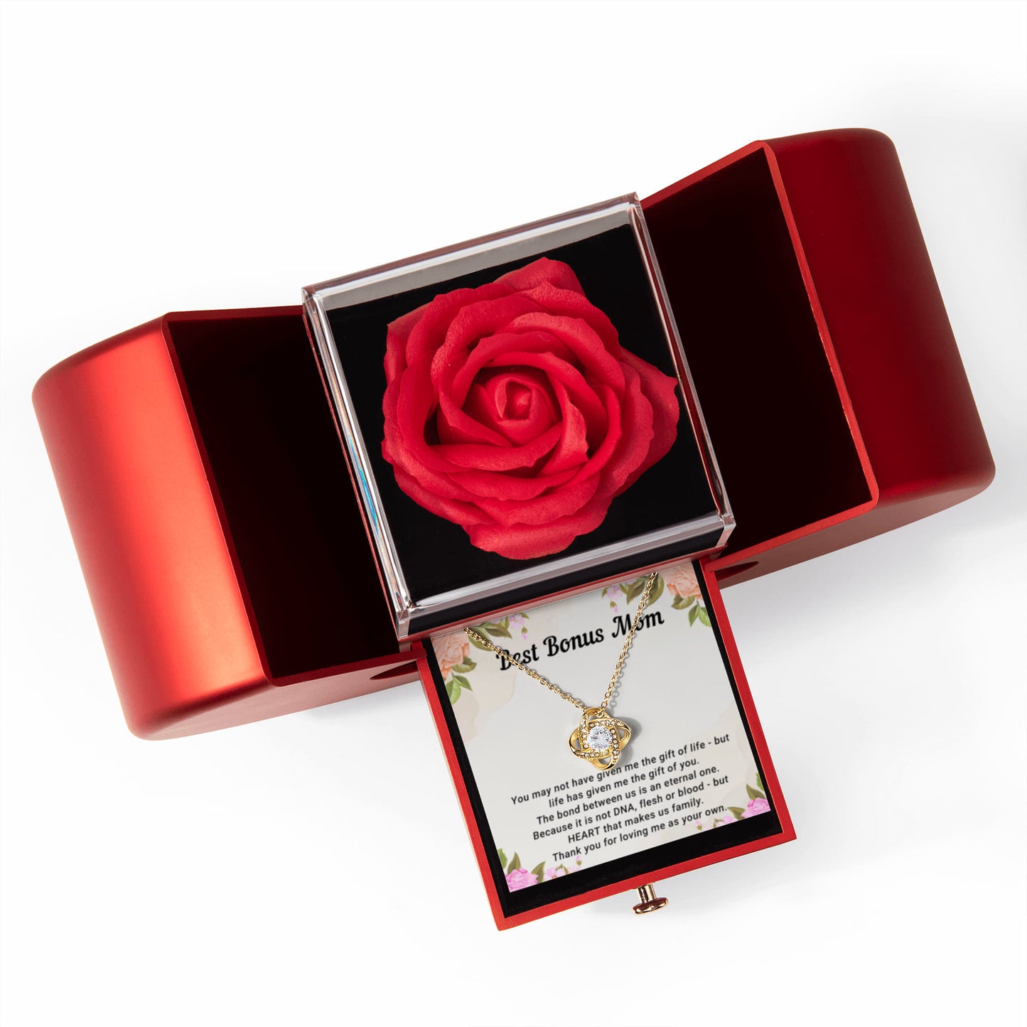 Best Bonus Mom Heart Rose Box & Necklace Gift Set