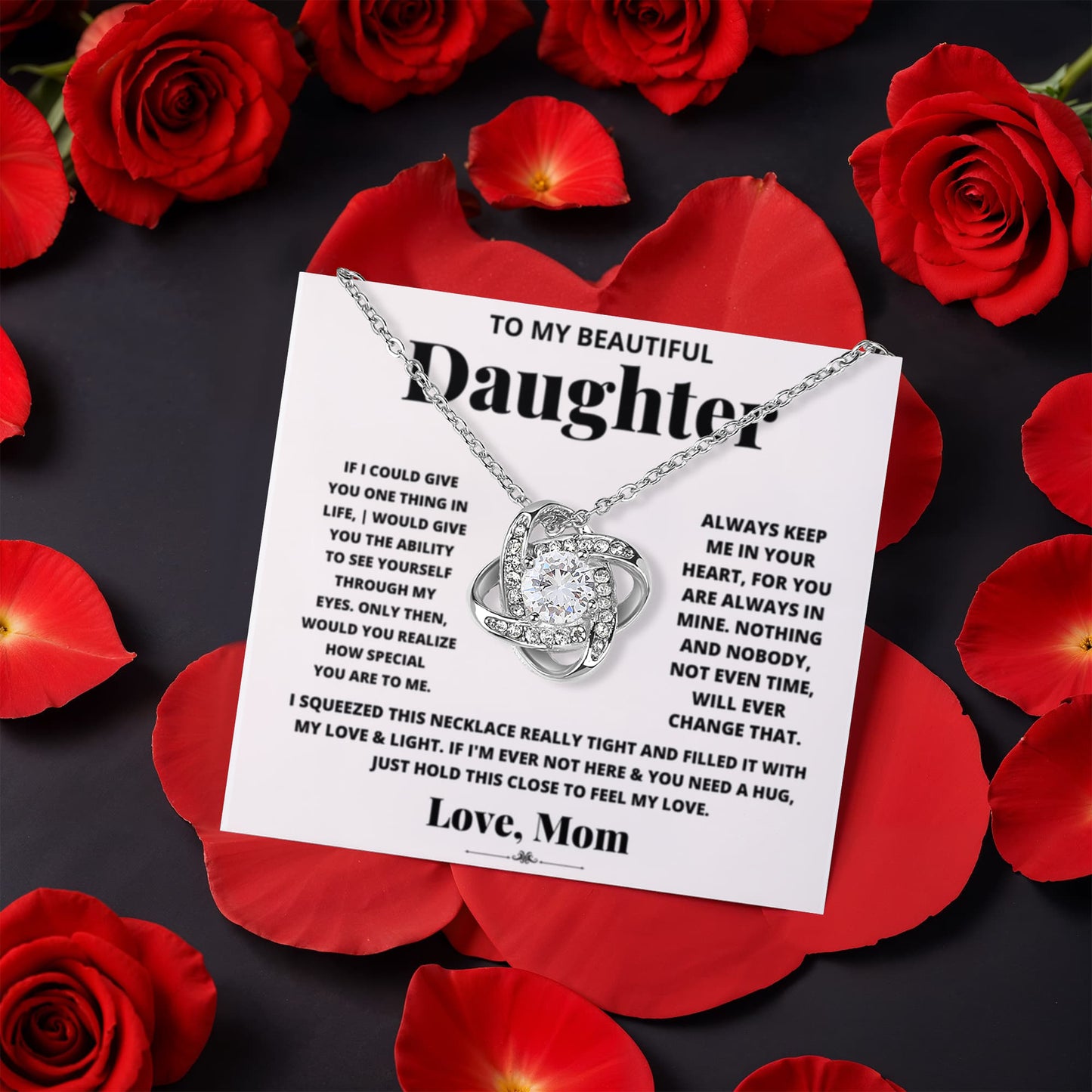 Daughter Rotating Rose Box Love Knot Necklace