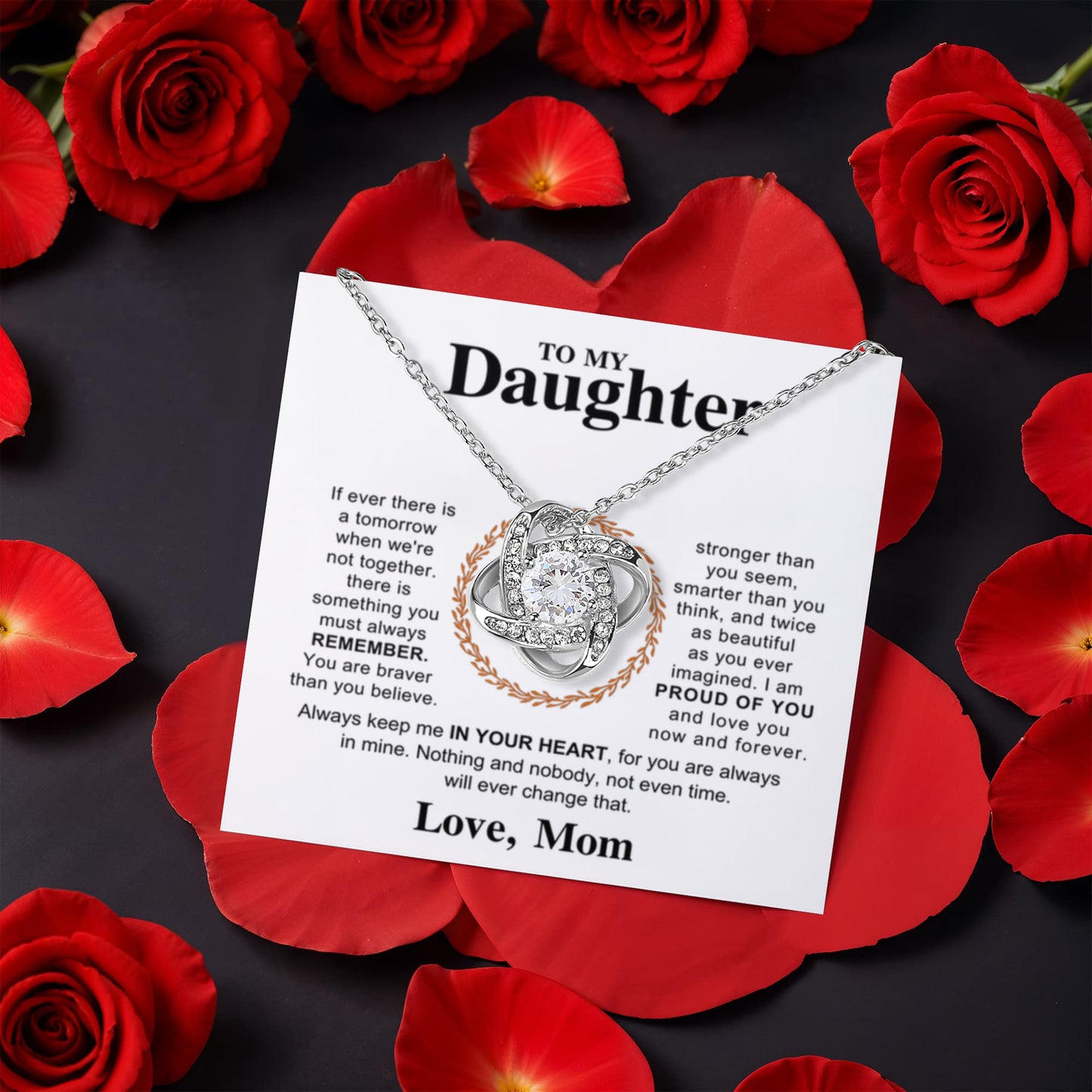 Daughter from Mom Rotating Rose Necklace Gift Set