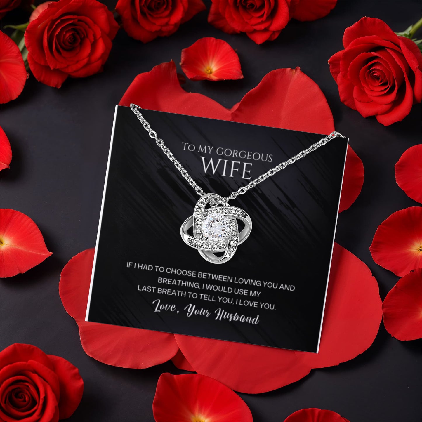 To My Wife Rotating Rose Box Love Knot Necklace