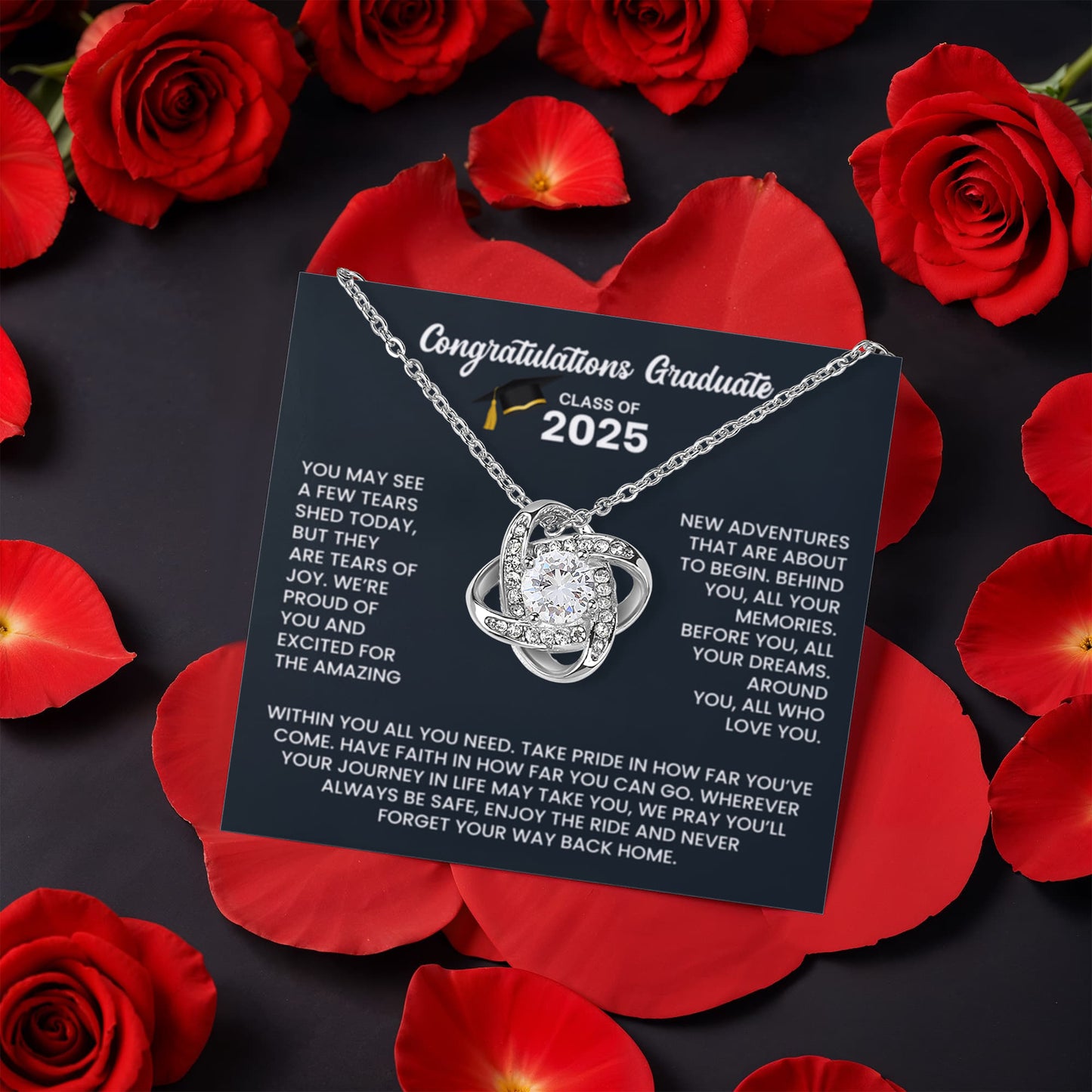 Class of 2025 Graduation Gift Set Rotating Rose Box Necklace Set