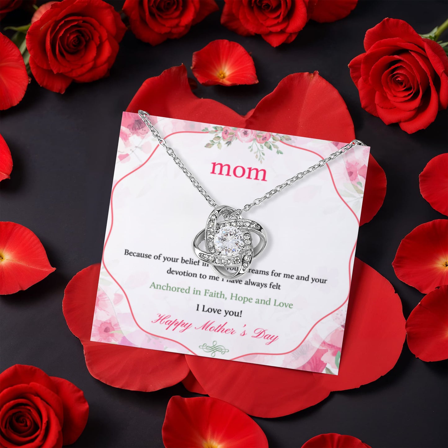 Mom Rotating Rose Box with Love Knot Necklace