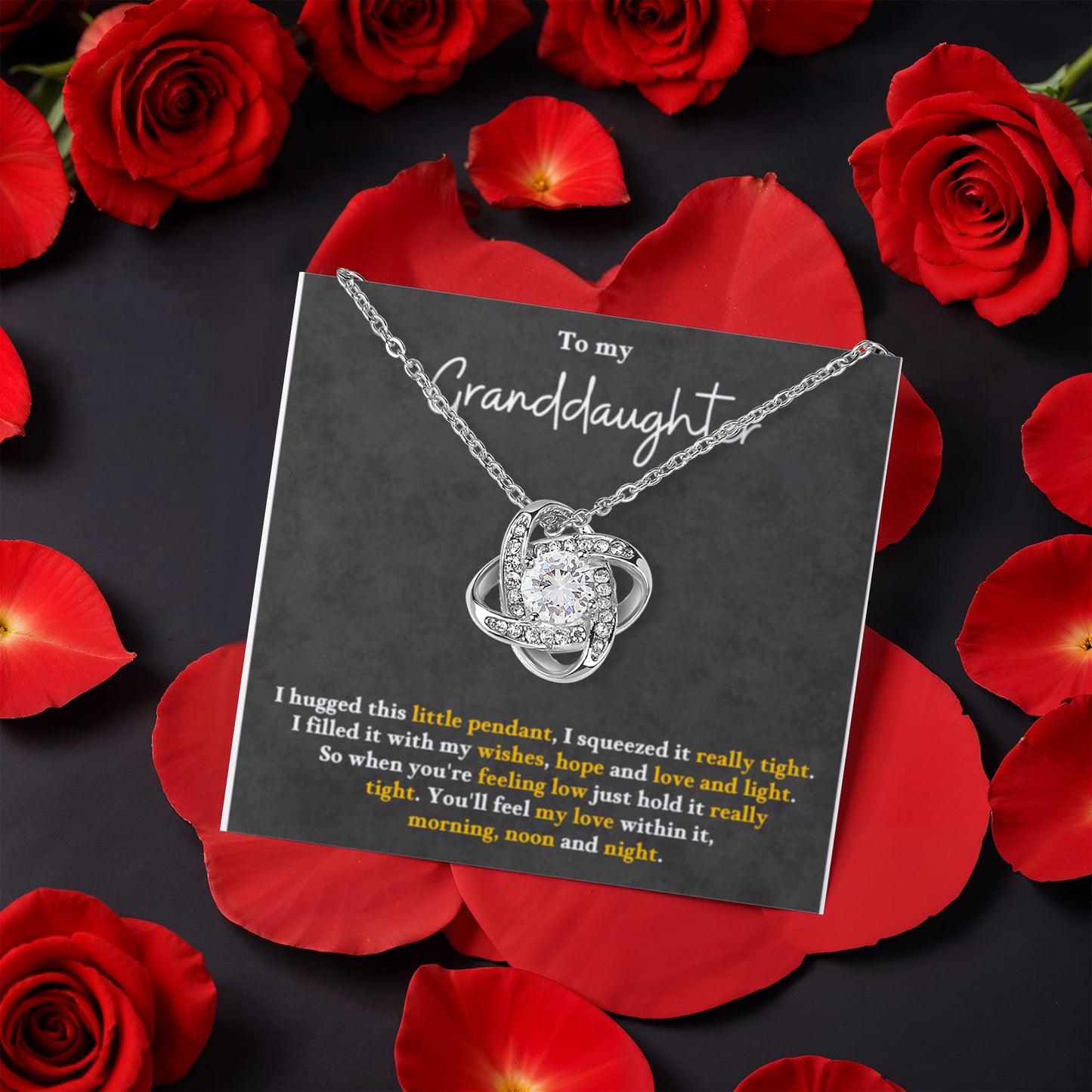 To My GranddaughterRotating Rose Box Love Knot Necklace