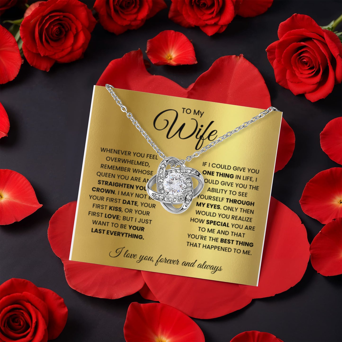 To My Wife Rotating Rose Box Love Knot Necklace