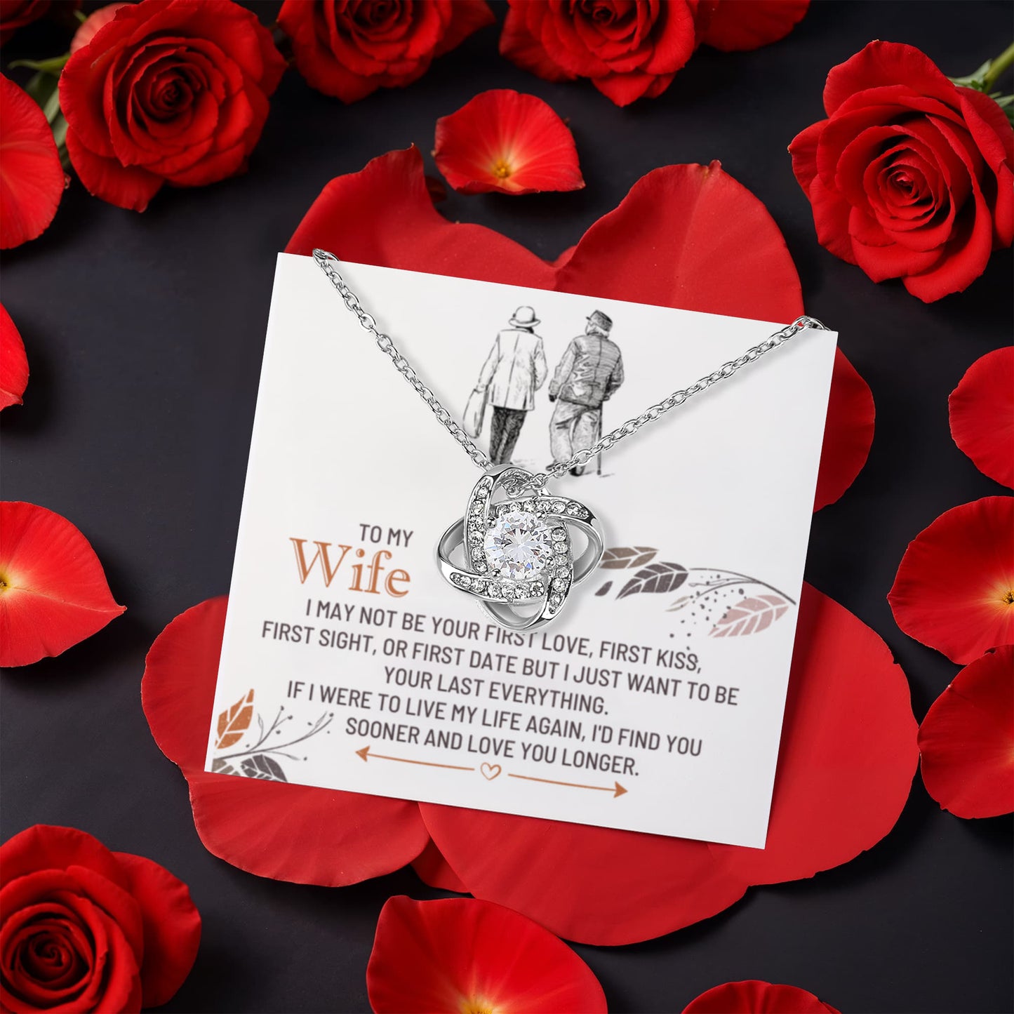 To My Wife Rotating Rose Box Love Knot Necklace