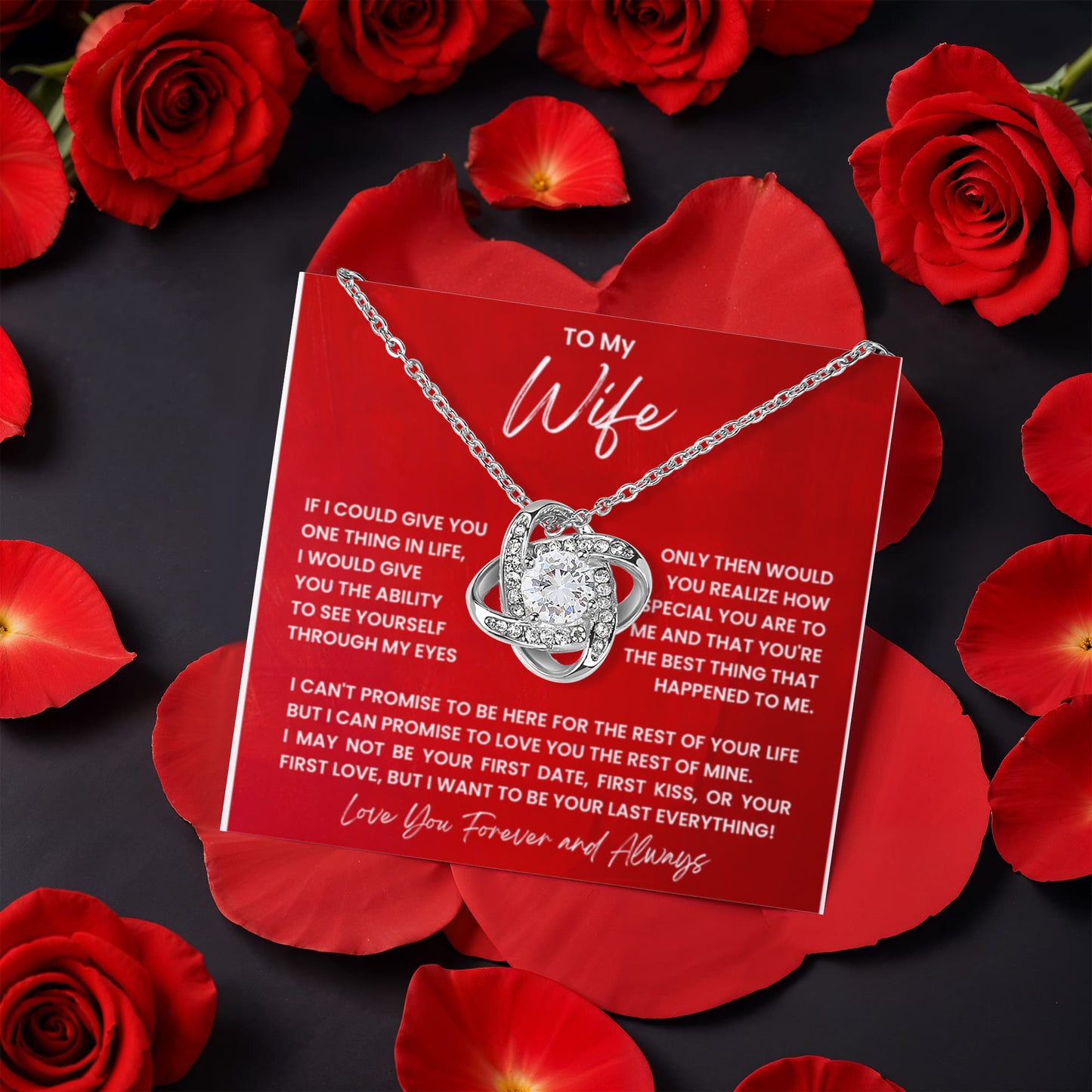 To My Wife Rotating Rose Box Love Knot Necklace