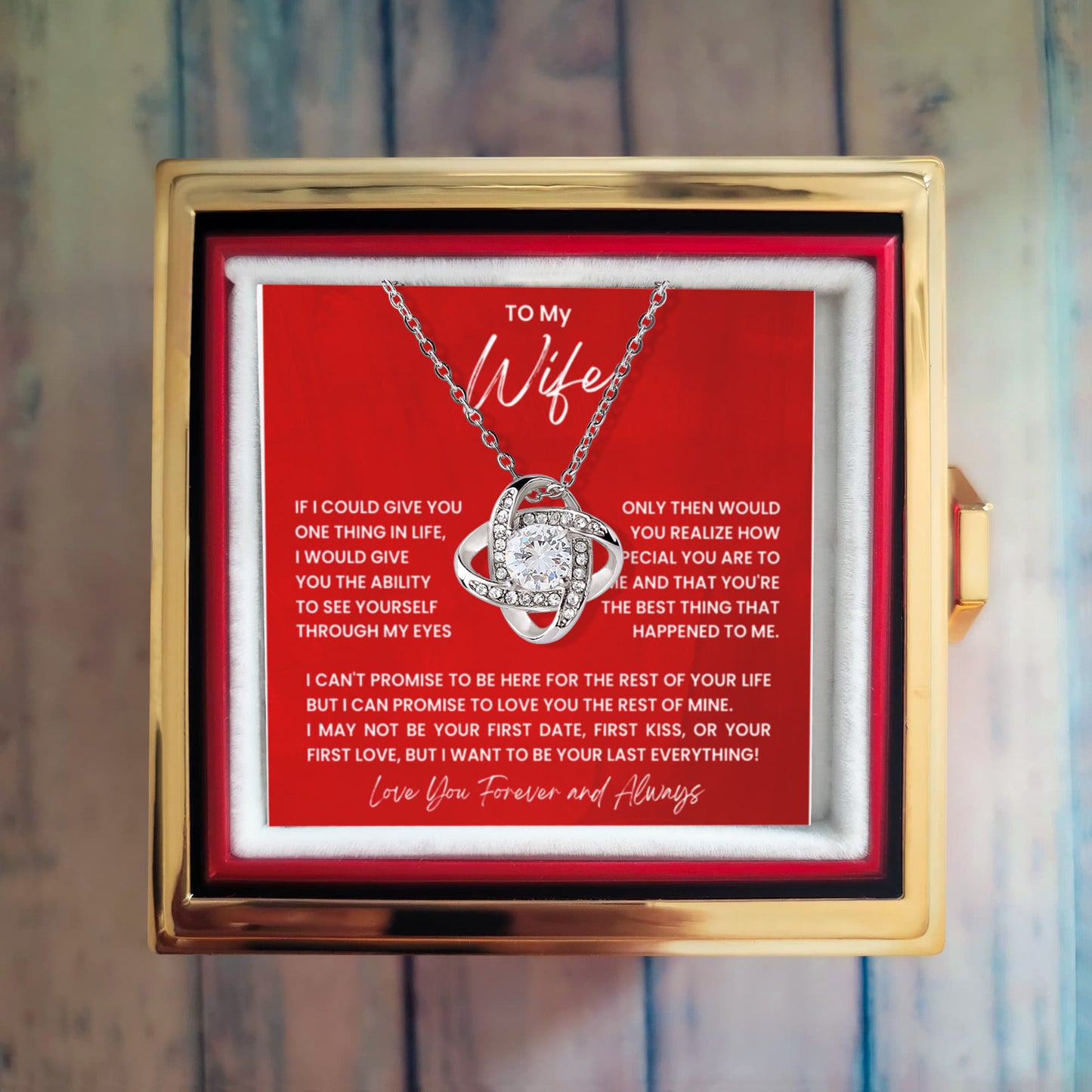 To My Wife Rotating Rose Box Love Knot Necklace