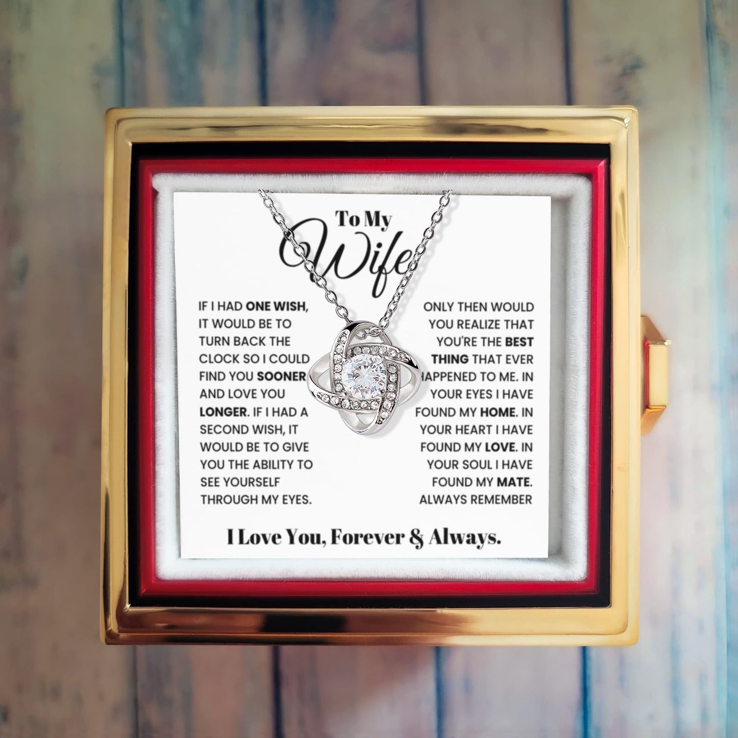 To My Wife Rotating Rose Box Love Knot Necklace