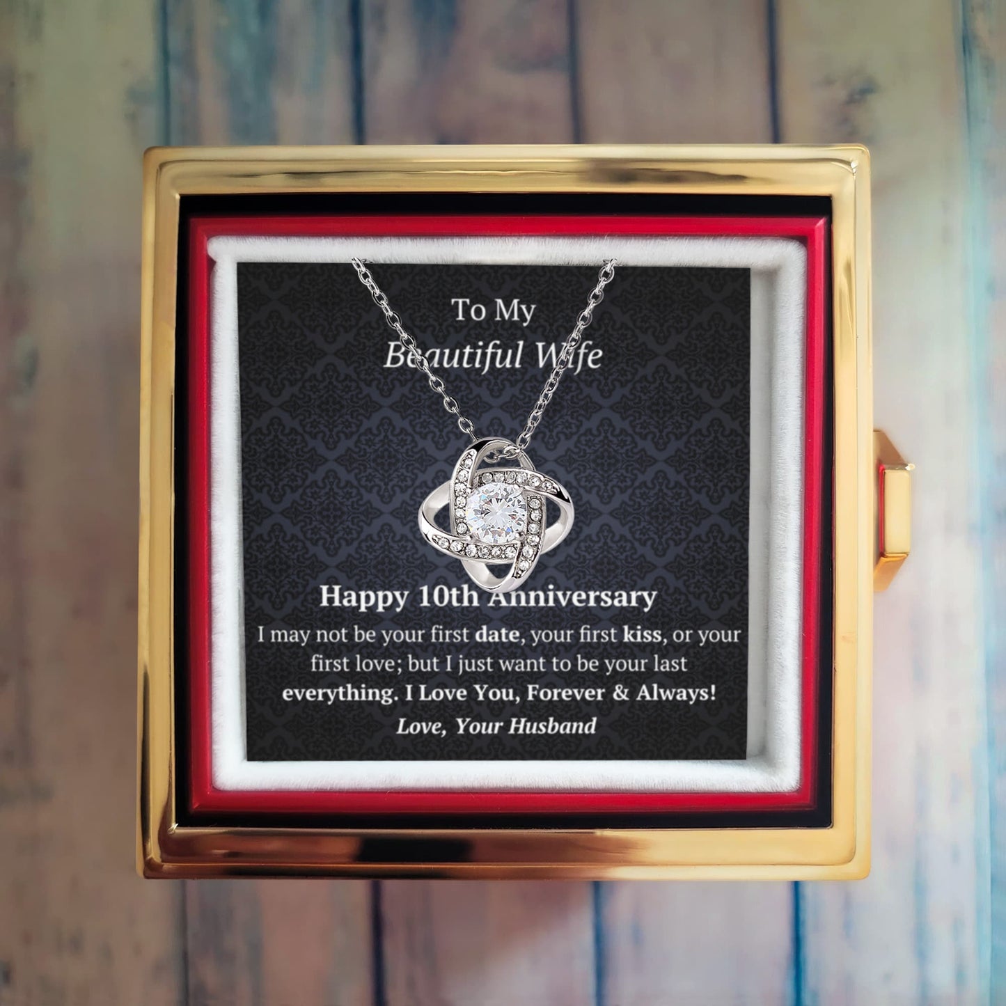 10th Anniversary Gift for WIfe -Rotating Rose Box Necklace Set
