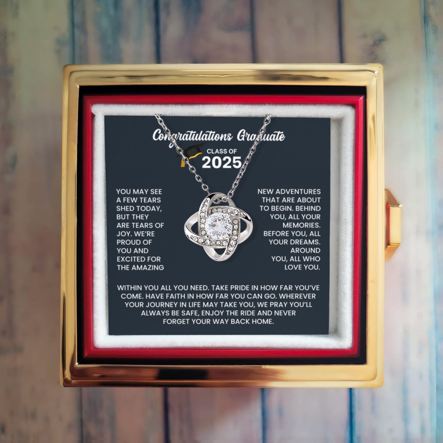 Class of 2025 Graduation Gift Set Rotating Rose Box Necklace Set