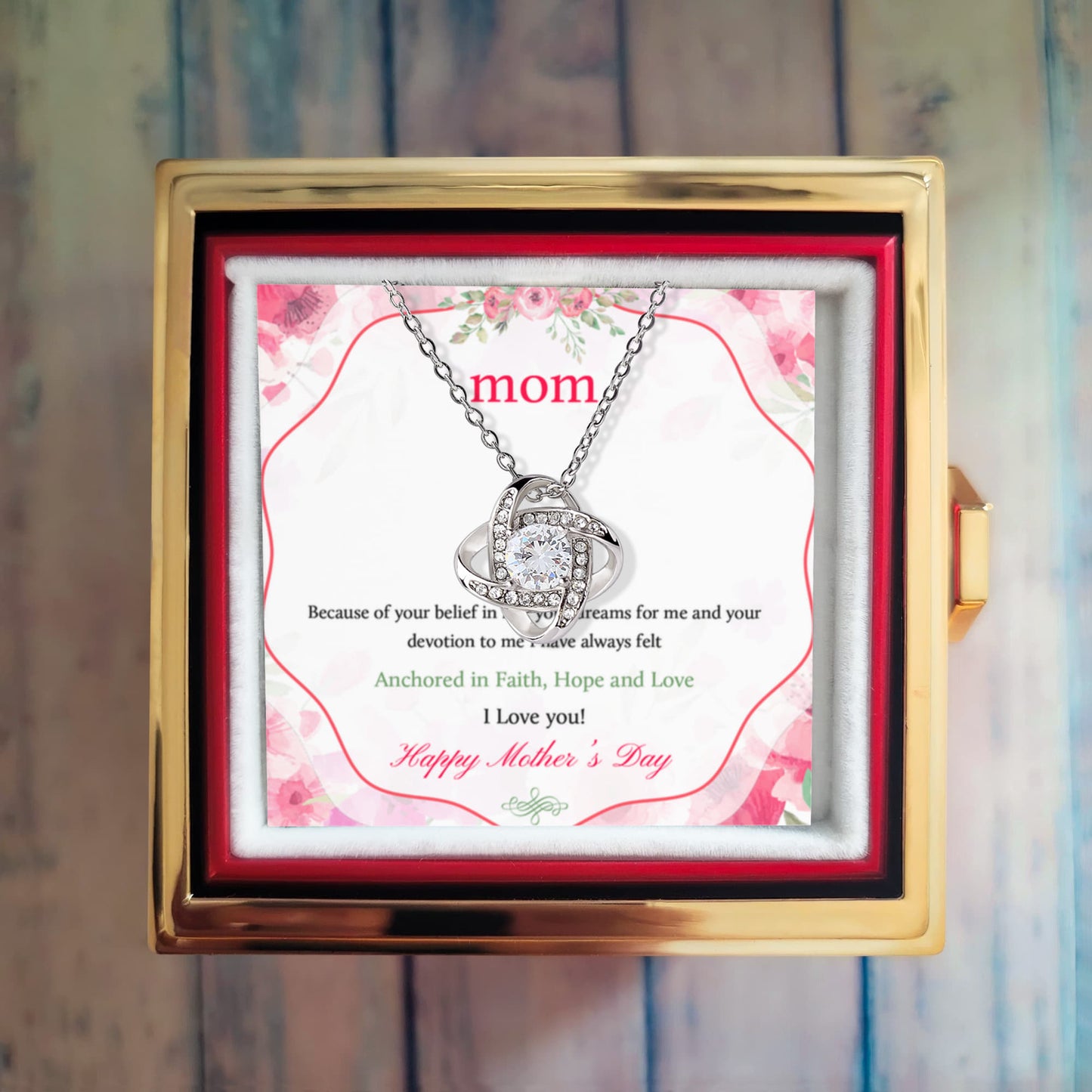 Mom Rotating Rose Box with Love Knot Necklace