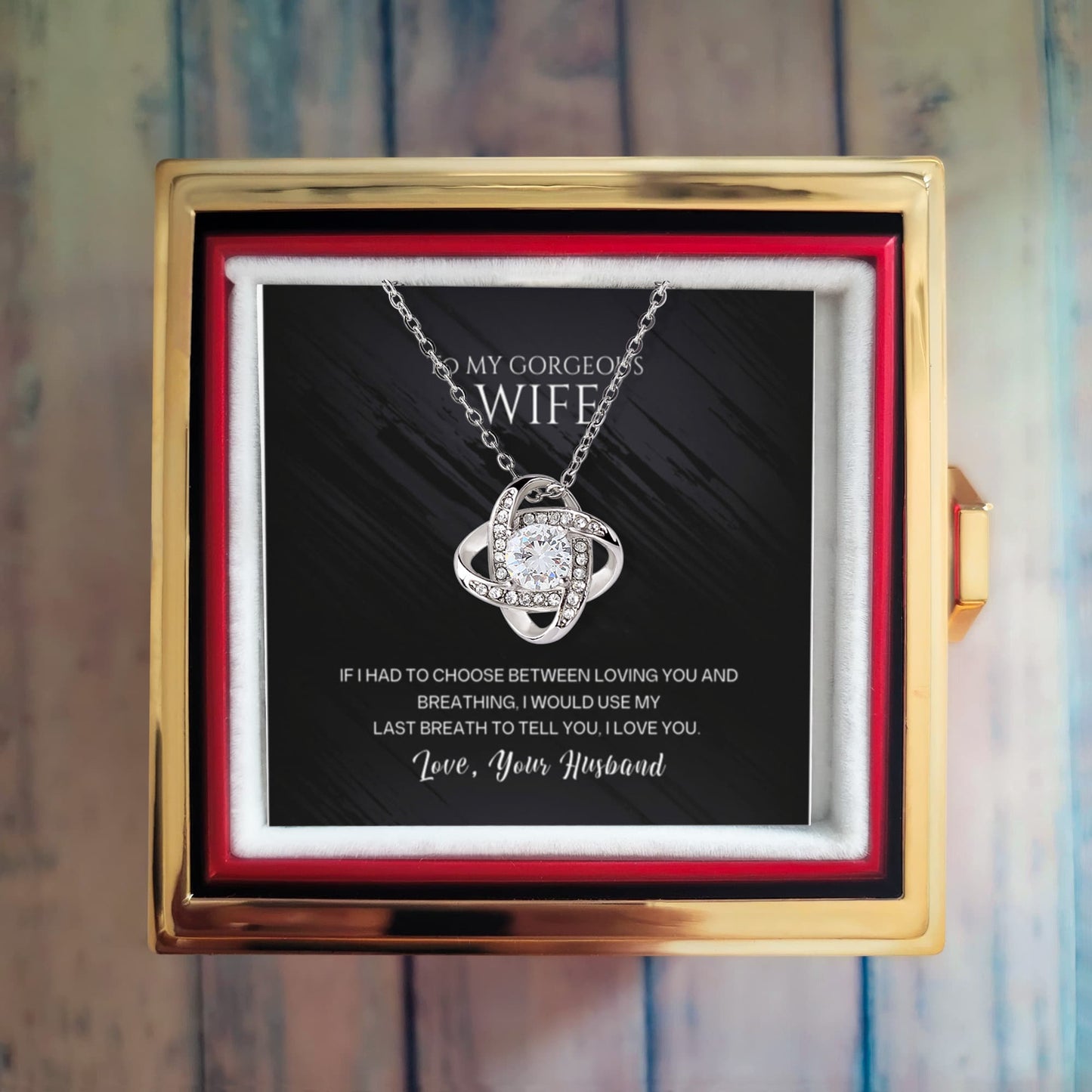 To My Wife Rotating Rose Box Love Knot Necklace