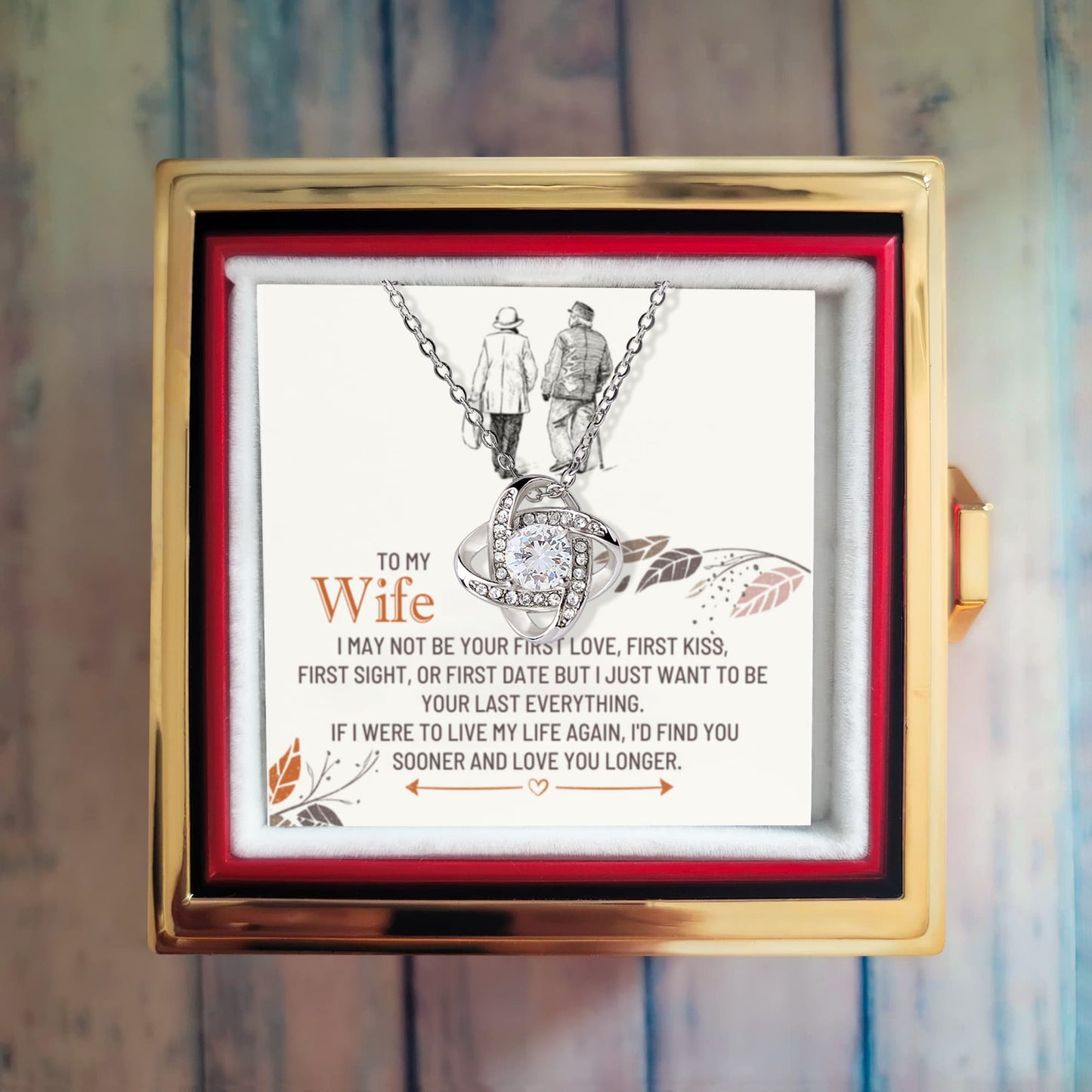 To My Wife Rotating Rose Box Love Knot Necklace