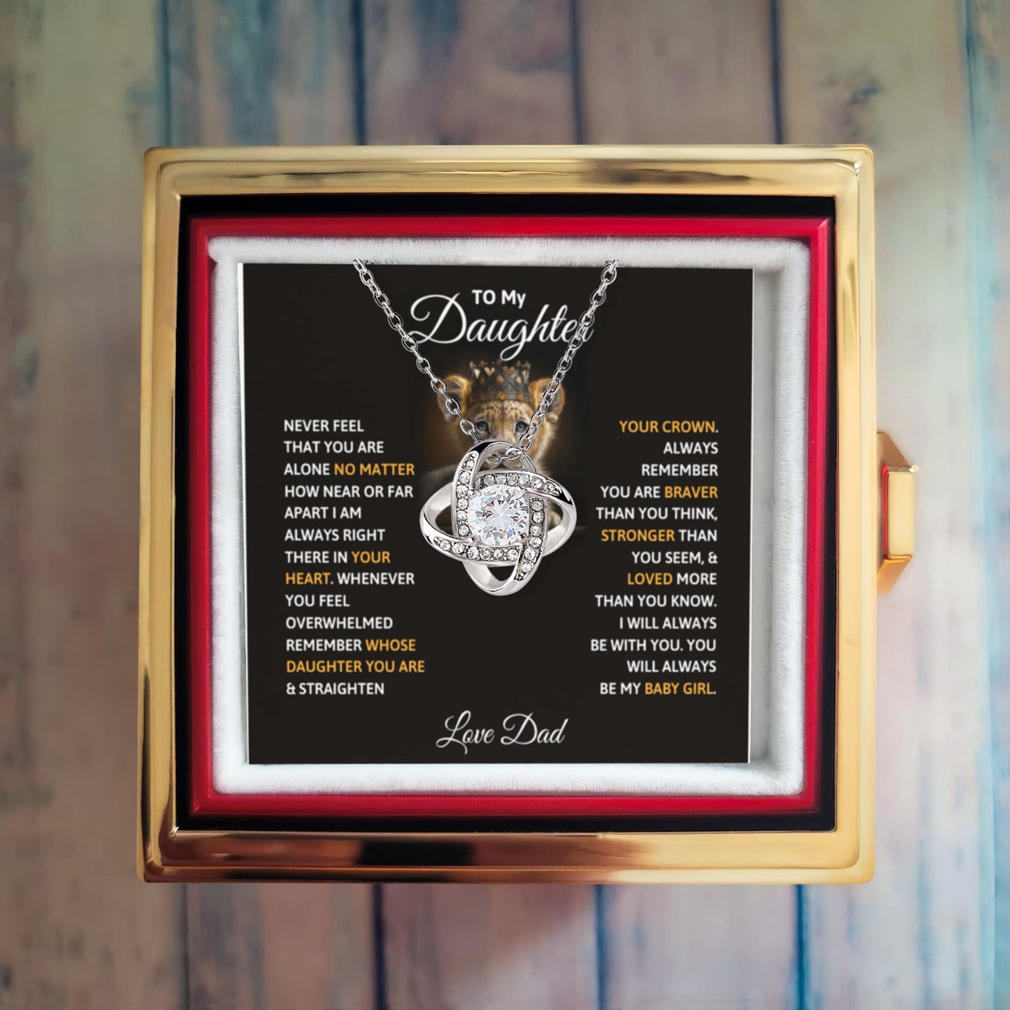 Daughter Rotating Rose Box Love Knot Necklace