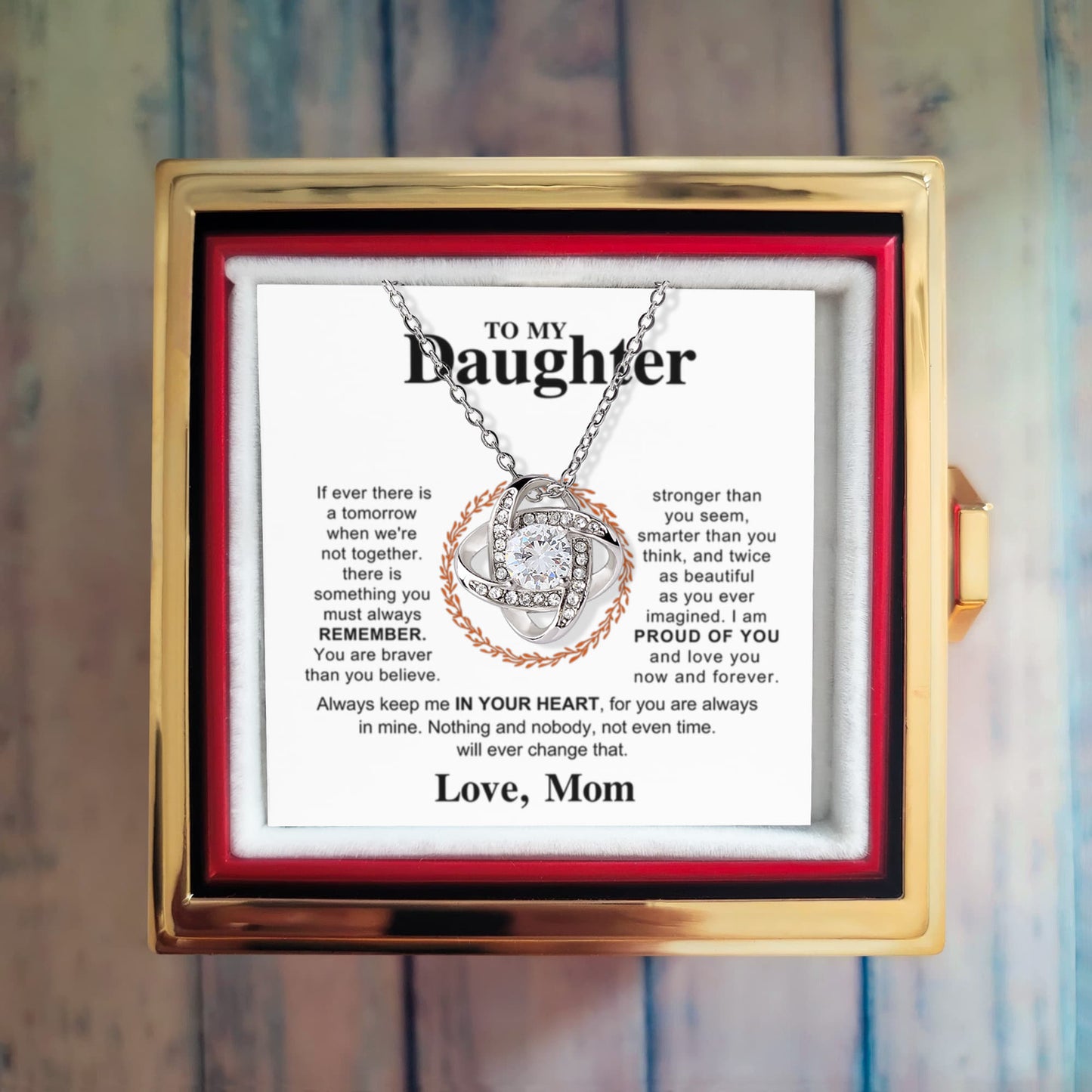 Daughter from Mom Rotating Rose Necklace Gift Set