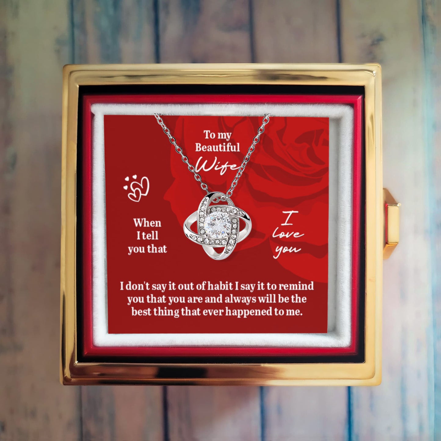 To My Wife Rotating Rose Box Necklace Set
