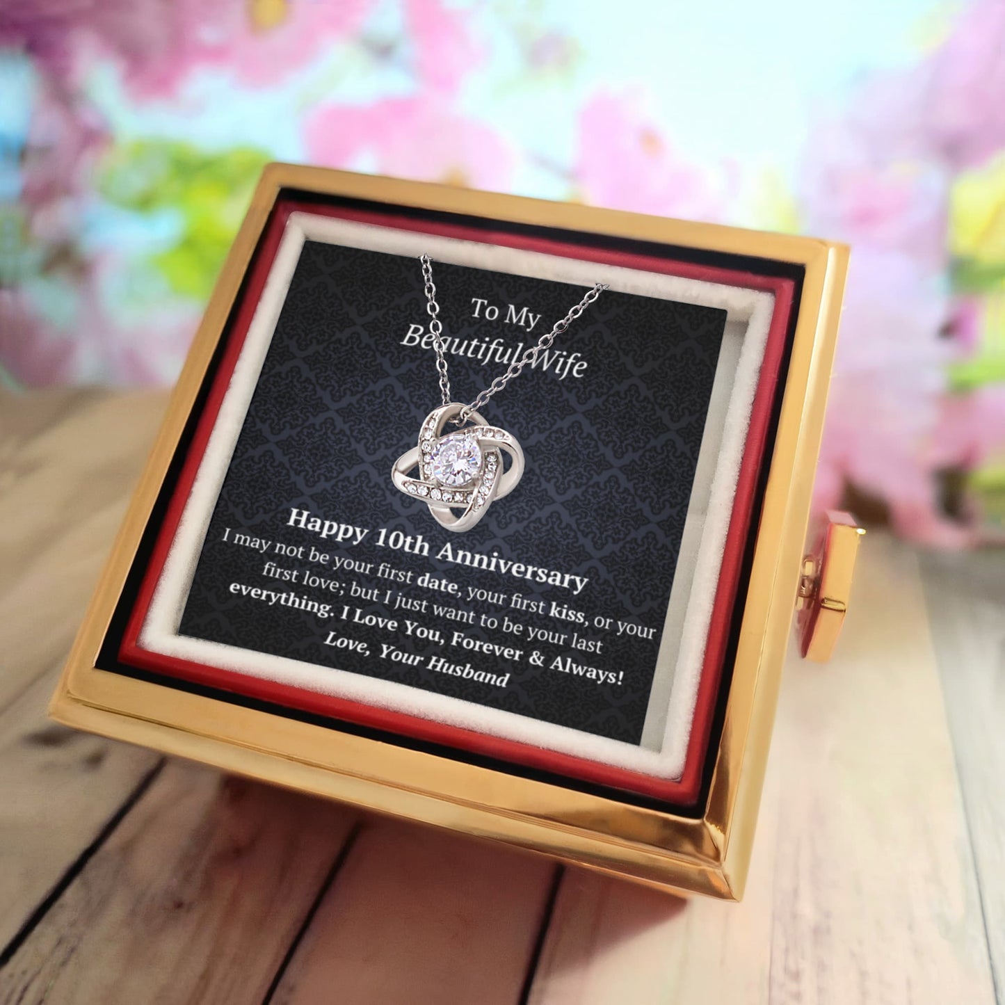 10th Anniversary Gift for WIfe -Rotating Rose Box Necklace Set