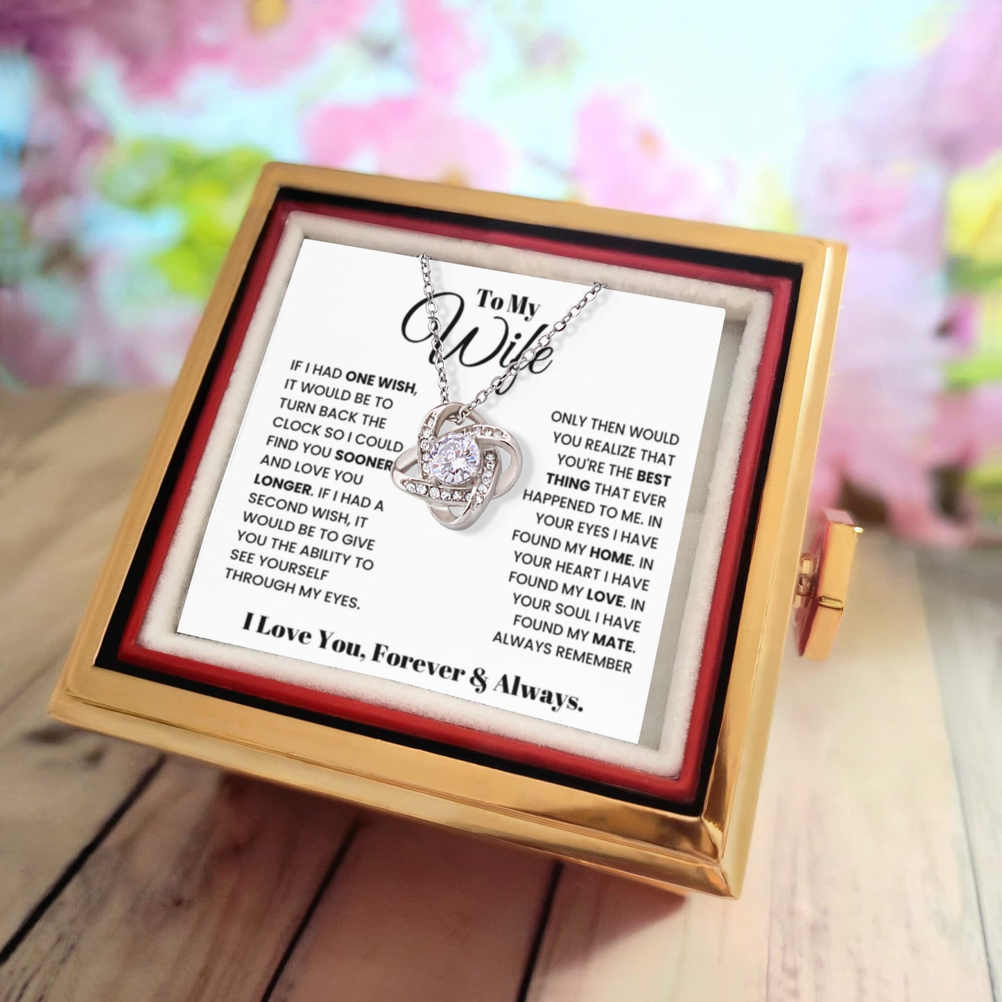 To My Wife Rotating Rose Box Love Knot Necklace
