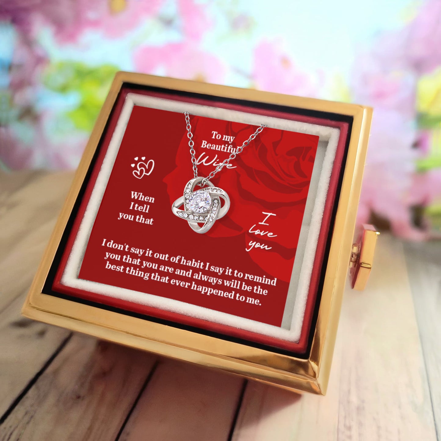 To My Wife Rotating Rose Box Necklace Set