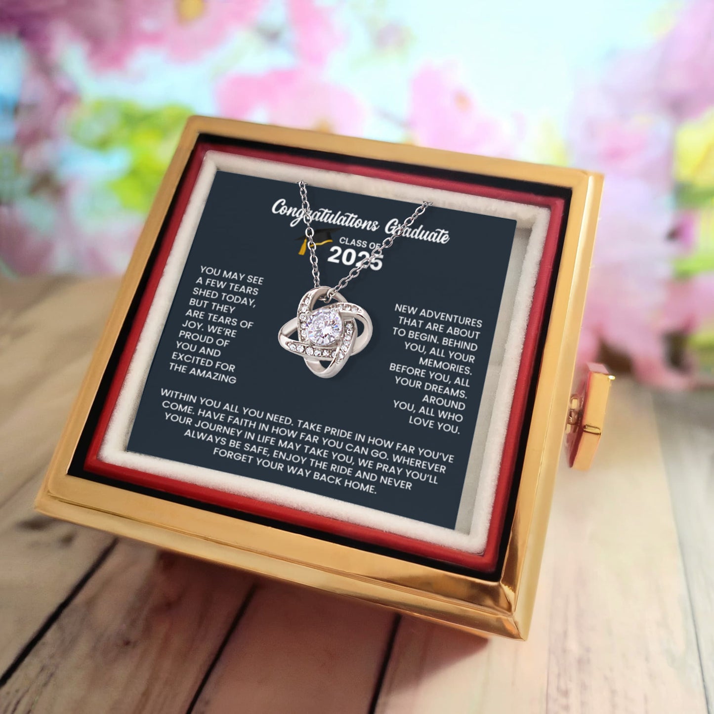 Class of 2025 Graduation Gift Set Rotating Rose Box Necklace Set