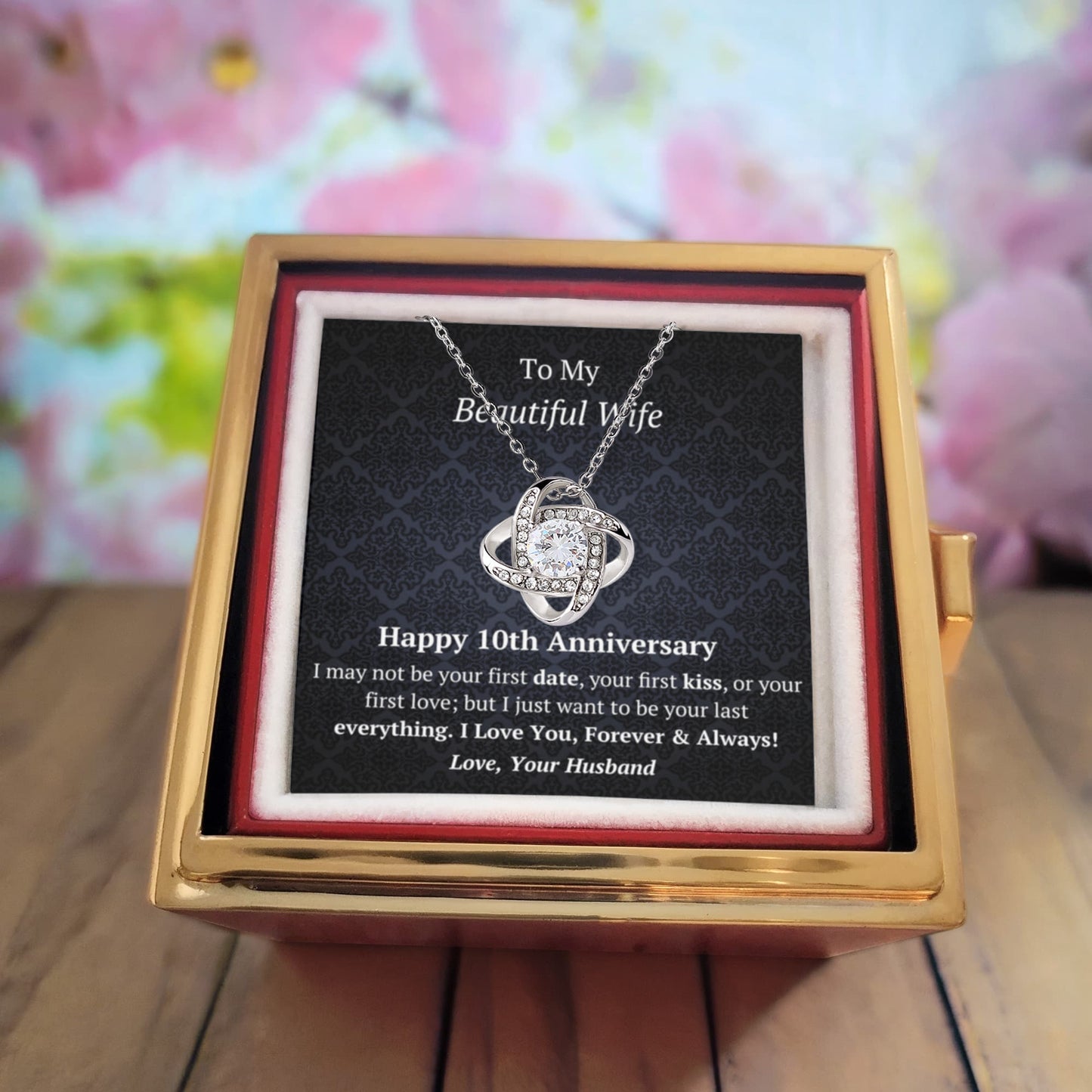 10th Anniversary Gift for WIfe -Rotating Rose Box Necklace Set