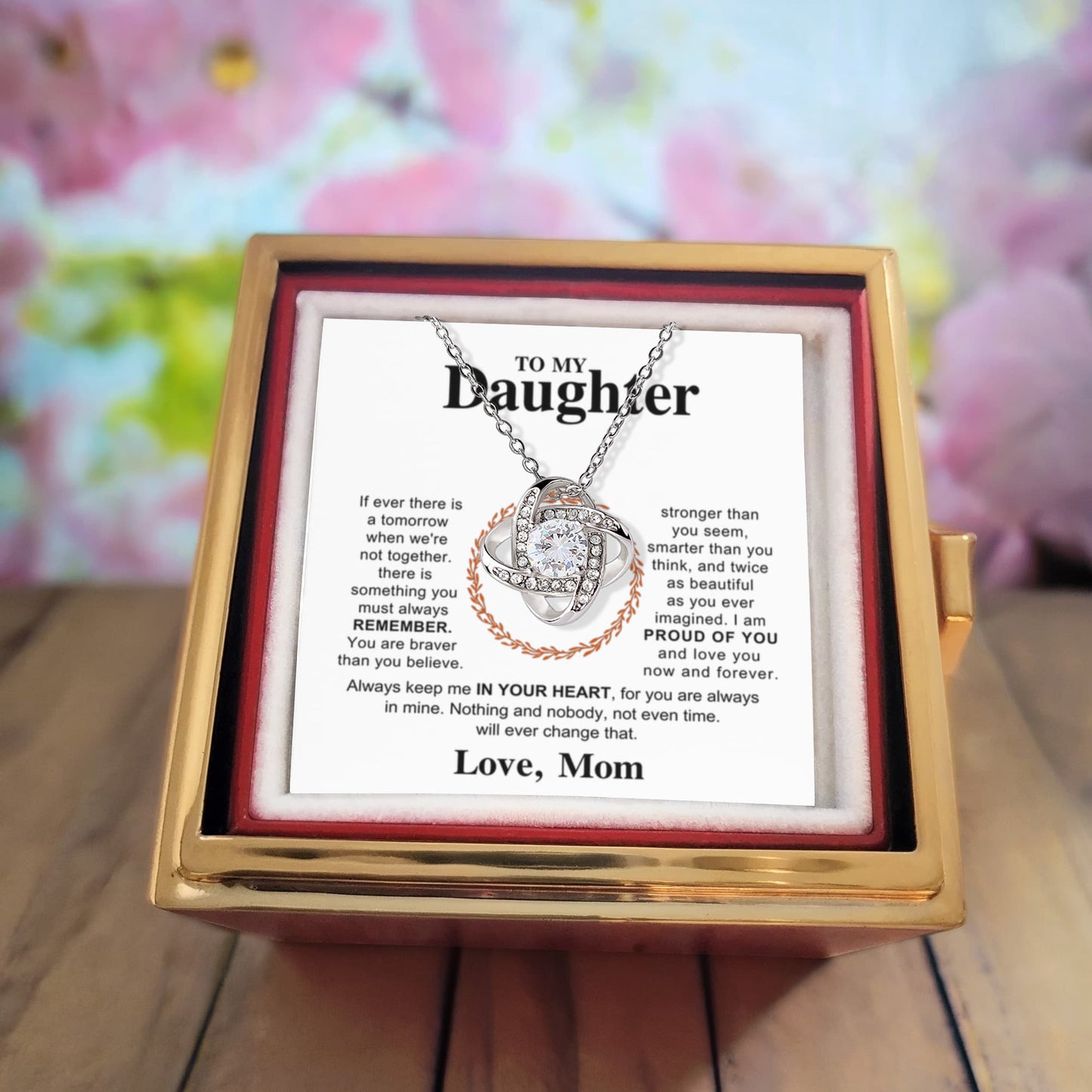 Daughter from Mom Rotating Rose Necklace Gift Set